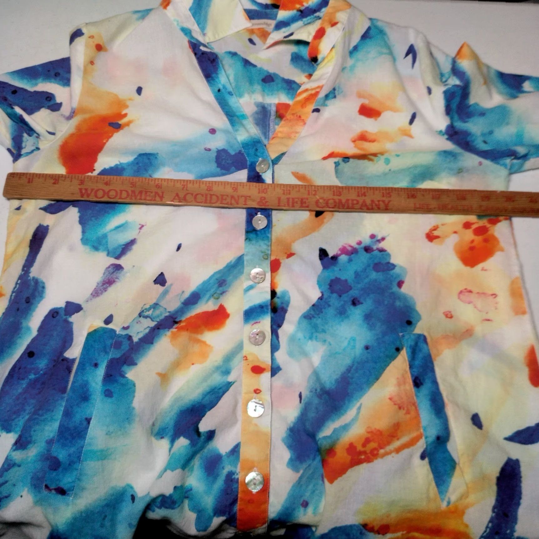 Soft Surroundings Soft Surroundings Blouse Women S Multicolor Watercolor Print Cotton 3/4 Sleeve Collared Pullover Regular Fit Artsy Colorful Womens Size S / US 4 / IT 40 - 3 Thumbnail