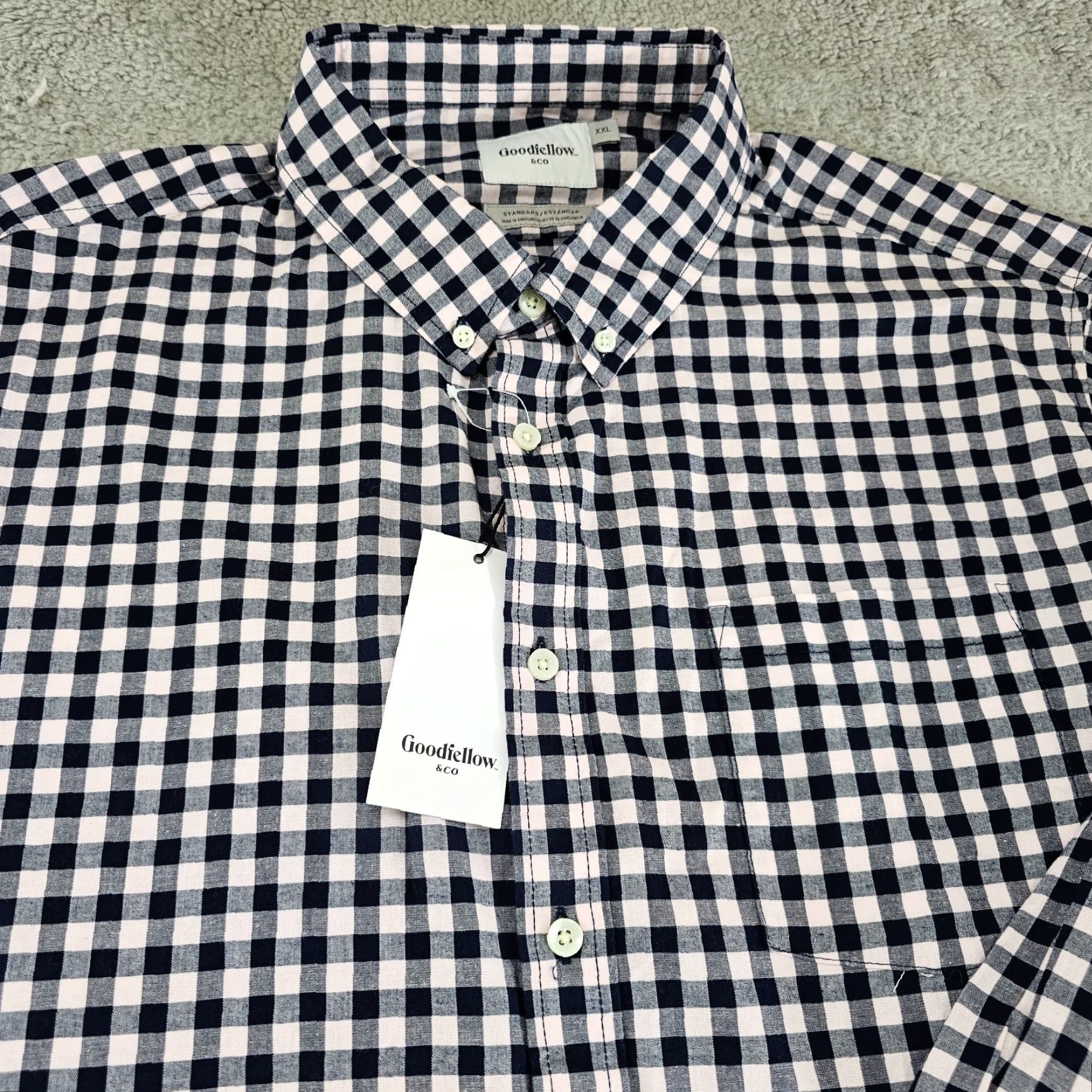 Vintage Goodfellow Shirt Mens 2XL Pink Navy Check Button-Up Long Sleeve Size US XXL / EU 58 / 5 - 2 Thumbnail
