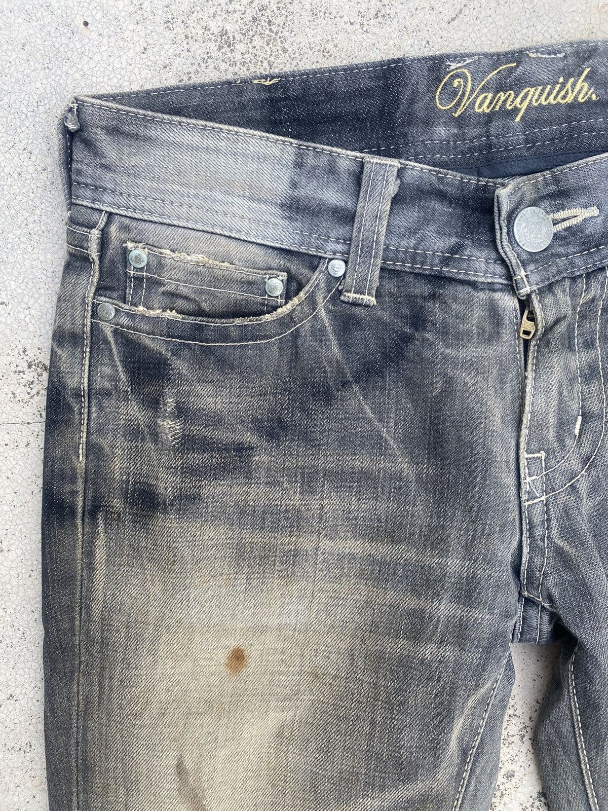 If Six Was Nine × Vanquish Vanquish Distressed Faded Claw Mark Denim Jeans Size US 30 / EU 46 - 4 Thumbnail