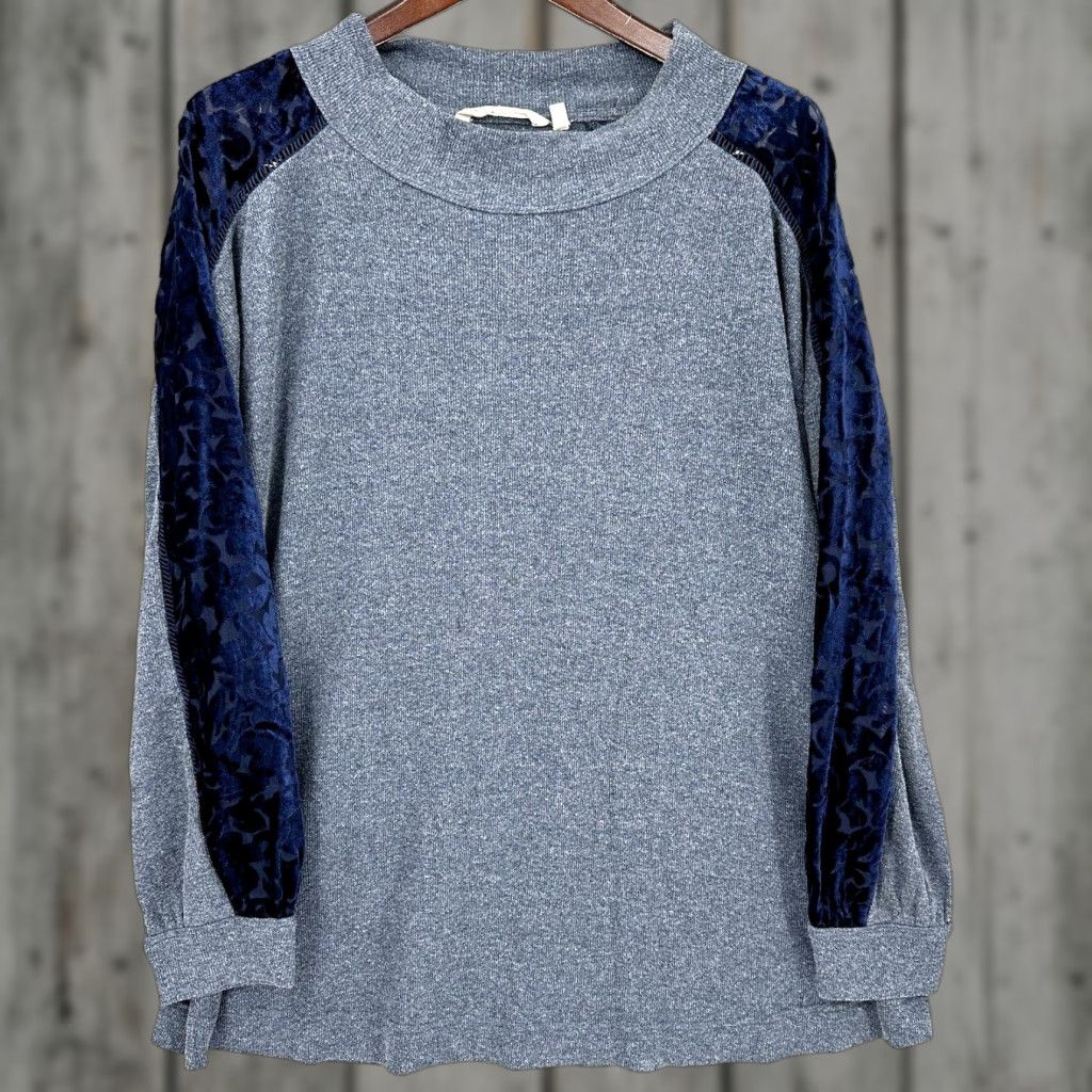 Soft Surroundings Soft Surroundings Plus 2XL Tunic Sweater Gray Ribbed Velvet Floral Long Sleeve Womens Boho Size XXL / US 16-18 / IT 52-54 - 1 Thumbnail