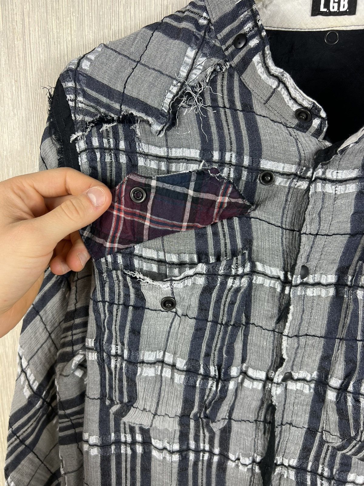 Le Grande Bleu (L.G.B.) L.G.B Le Grande Bleu rockabilly ripped plaid button up shirt Size US S / EU 44-46 / 1 - 12 Thumbnail