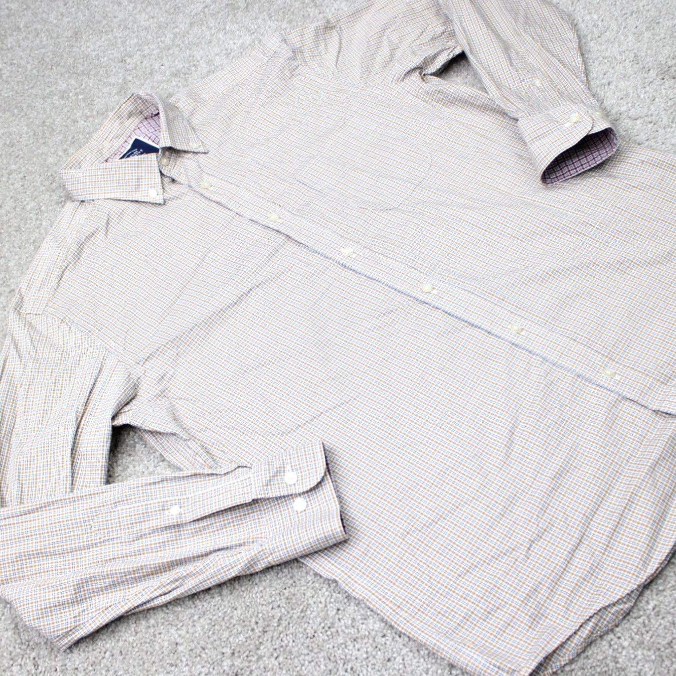Charles Tyrwhitt Charles Tyrwhitt Shirt Mens Large Beige Blue Red Check Button-Down Long Sleeve Slim Classic Fit Built-In Non-Iron Size US L / EU 52-54 / 3 - 7 Thumbnail
