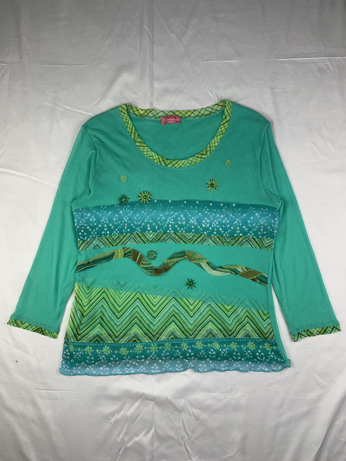 Other Ottimo Braccio Italy Psychedelic Sequin Flower Mesh Top Size L / US 10 / IT 46 - 1 Thumbnail