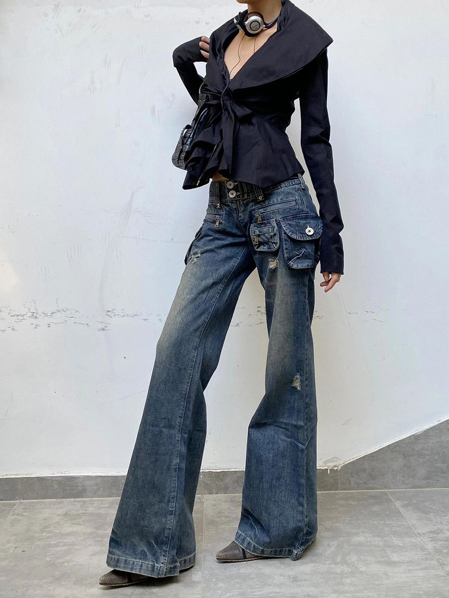 Jean Cargo Multi-pocket Wide Leg Jeans Size 30" / US 8 / IT 44 - 2 Thumbnail