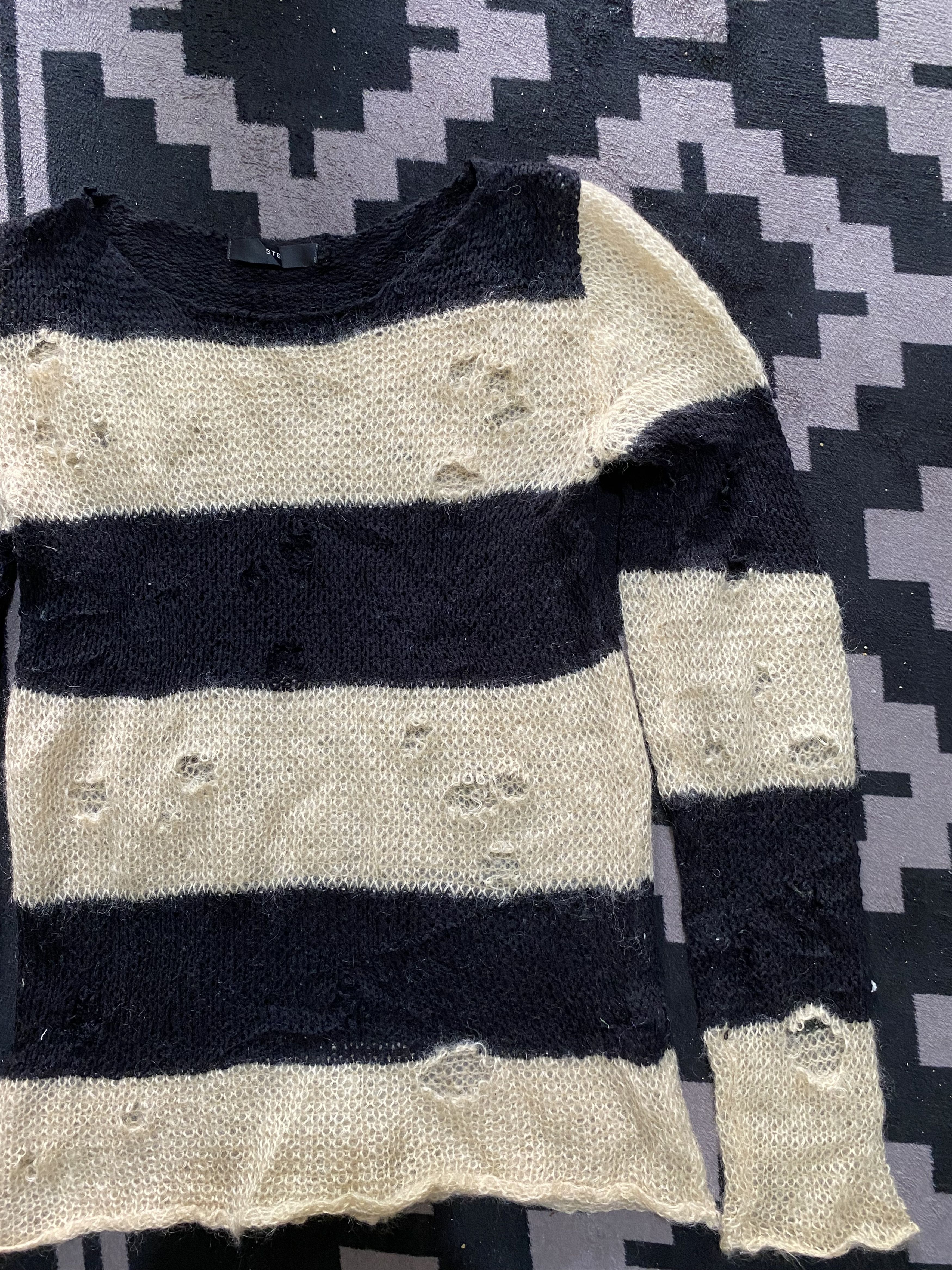 Hysteric Glamour × Japanese Brand Vintage STE distressed fishnet stripe knit avant garde Size US M / EU 48-50 / 2 - 3 Thumbnail