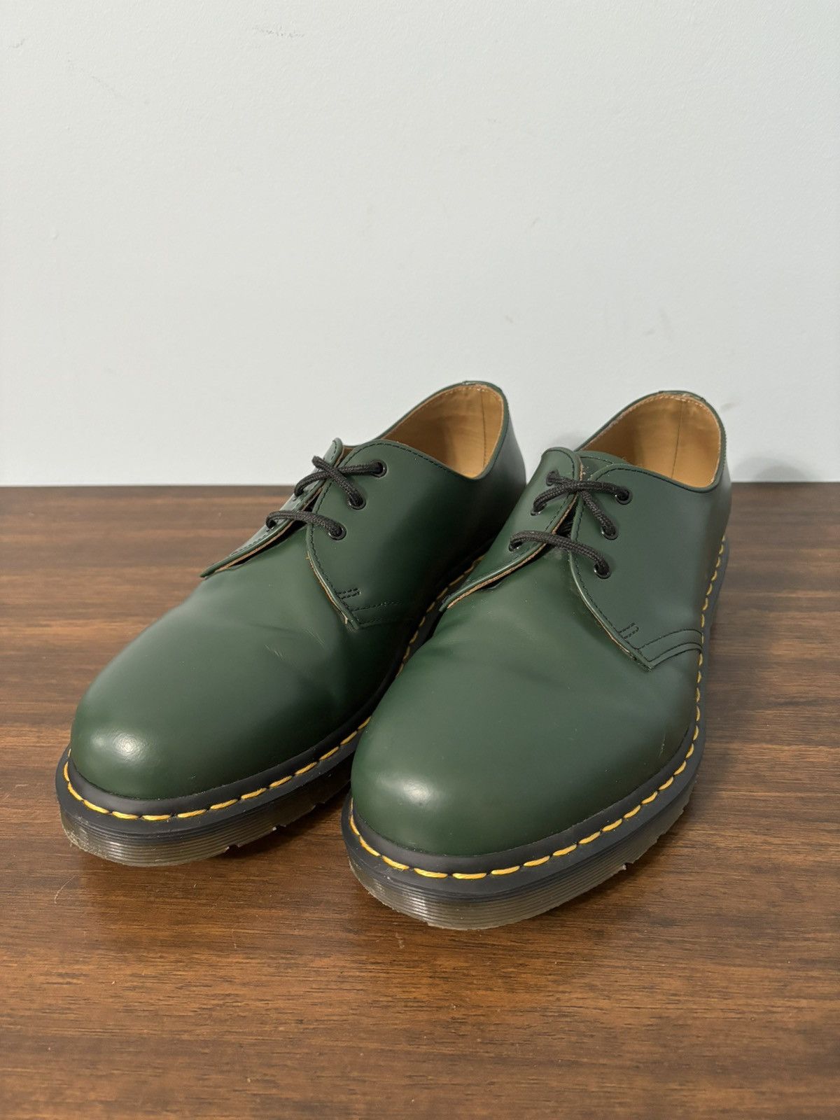 image of Combat Boots x Dr Martens Dr Marten 1461 3 Eye Leather Shoes in Green, Men's (Size 11)