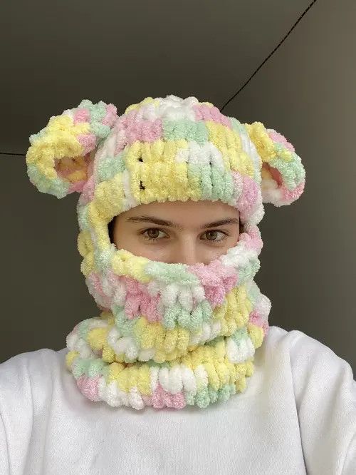 Handmade Handmade Knitted Fluffy Balaclava Bunny Teddy Bear Style Size ONE SIZE - 4 Thumbnail