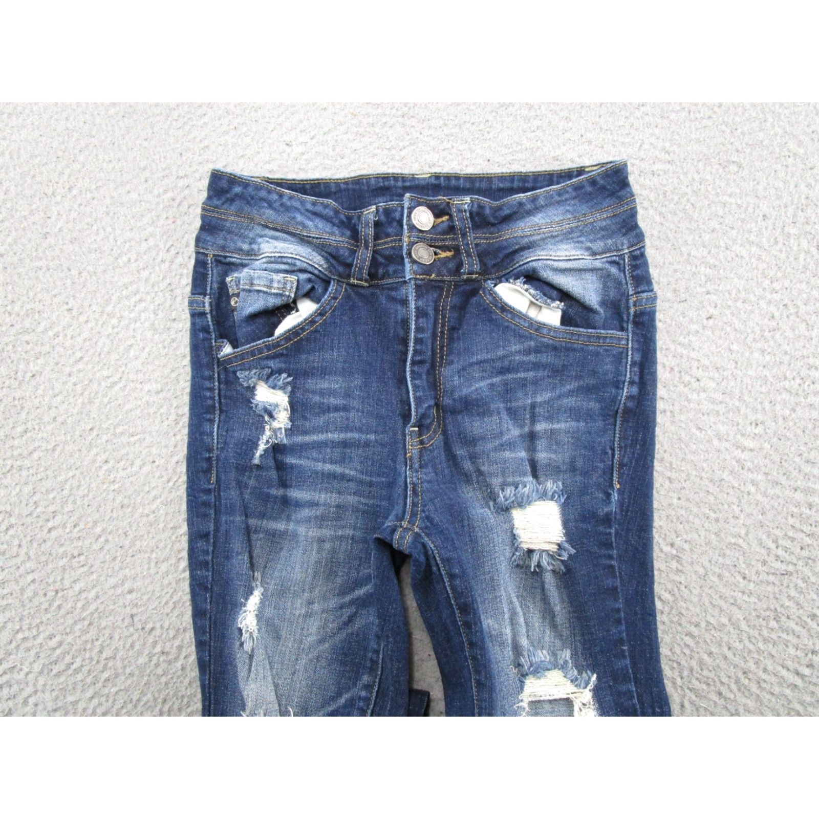 Vintage KanCan Jeans Women 25 Blue Denim Distressed Skinny Dark Wash 5-Pocket Design Mid Rise Womens Size 42" / US 20 - 3 Thumbnail