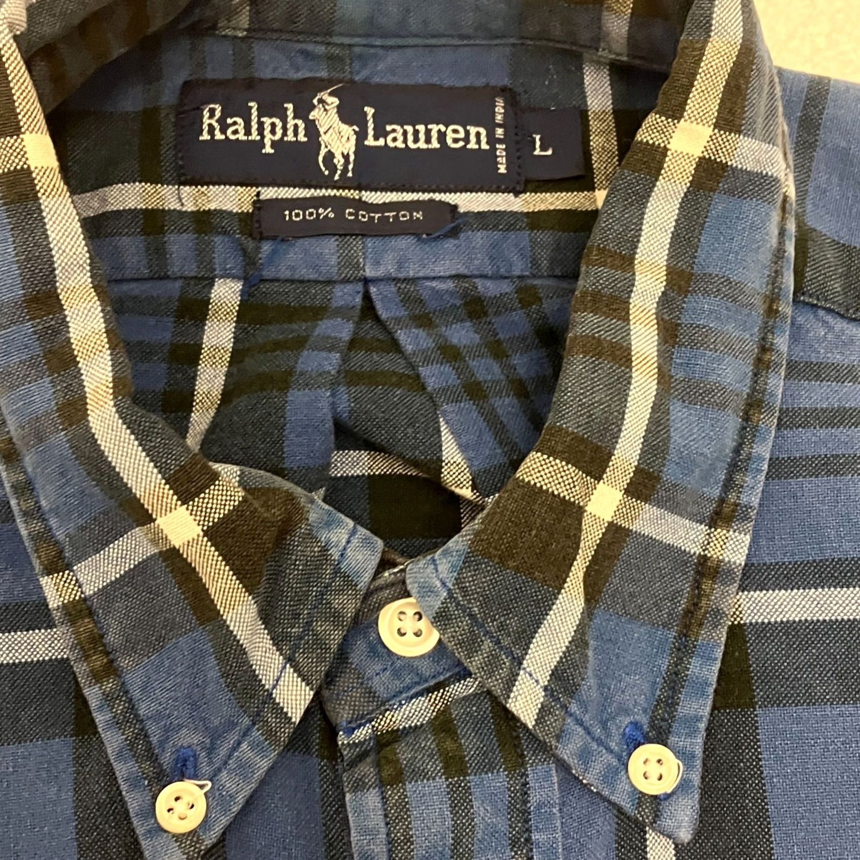 Ralph Lauren Ralph Lauren Shirt Men Large Check Blue Long Sleeve Button Down Cotton Vintage Preloved Size US L / EU 52-54 / 3 - 6 Thumbnail
