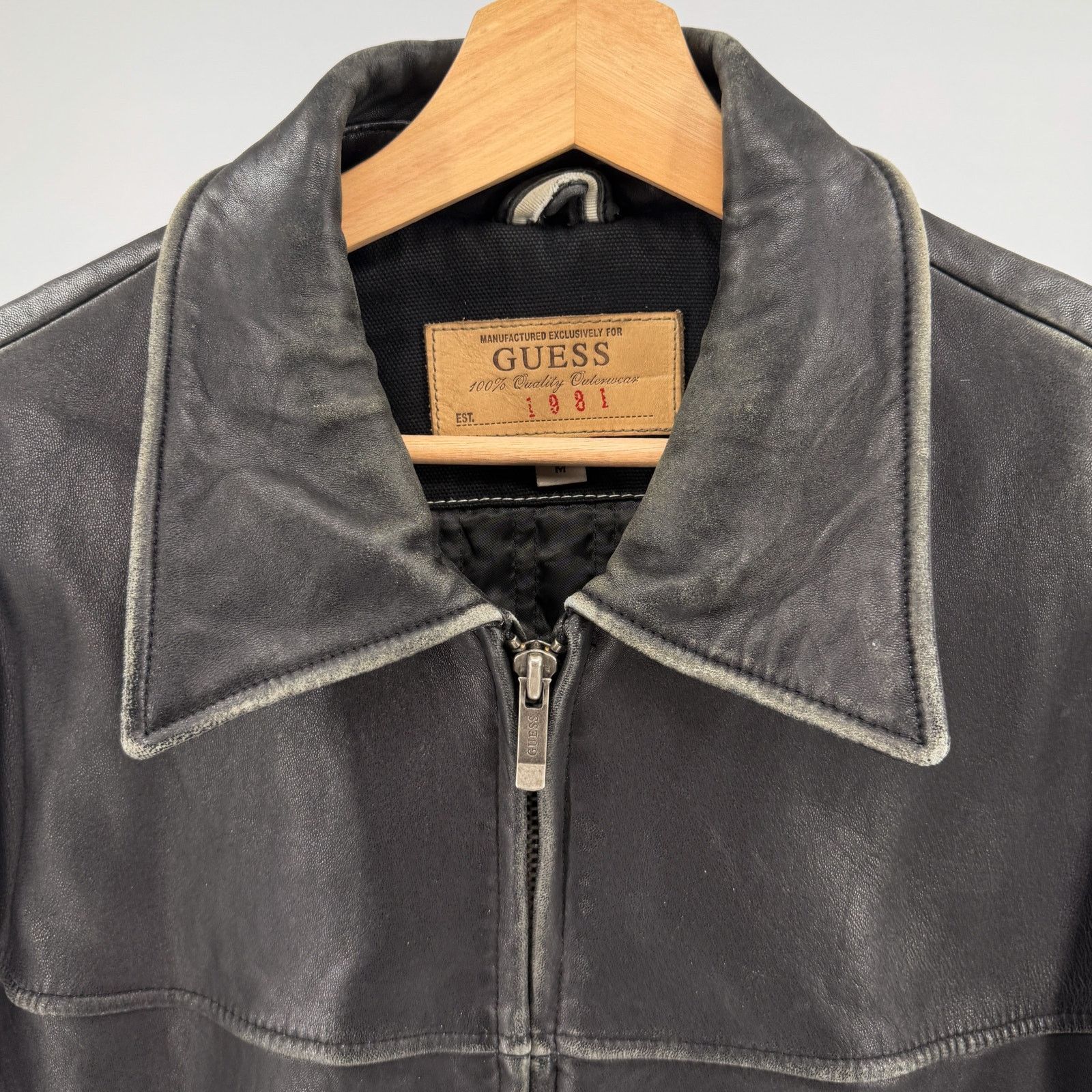 Guess Vintage 90s Black Genuine Leather Heavy Zip Bomber Jacket Size US M / EU 48-50 / 2 - 2 Thumbnail
