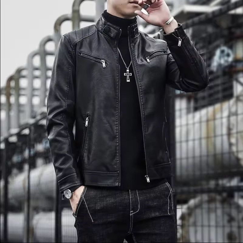 Slim Fit Moto Faux Leather Racing Jacket - Black Biker