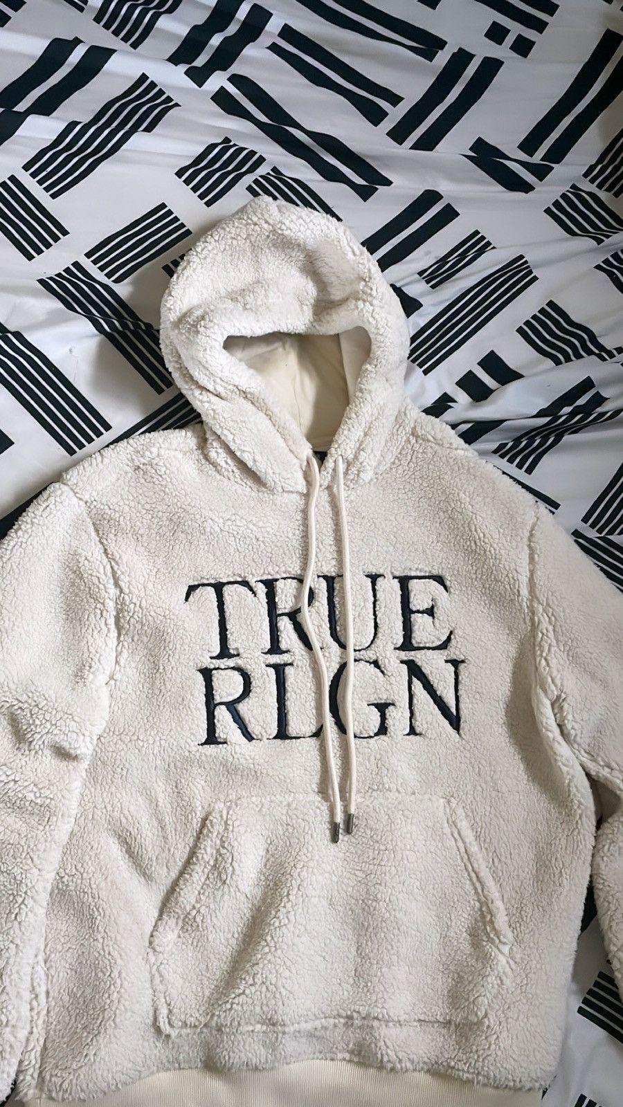 Streetwear × True Religion Faux Shearling Logo Hoodie | Grailed