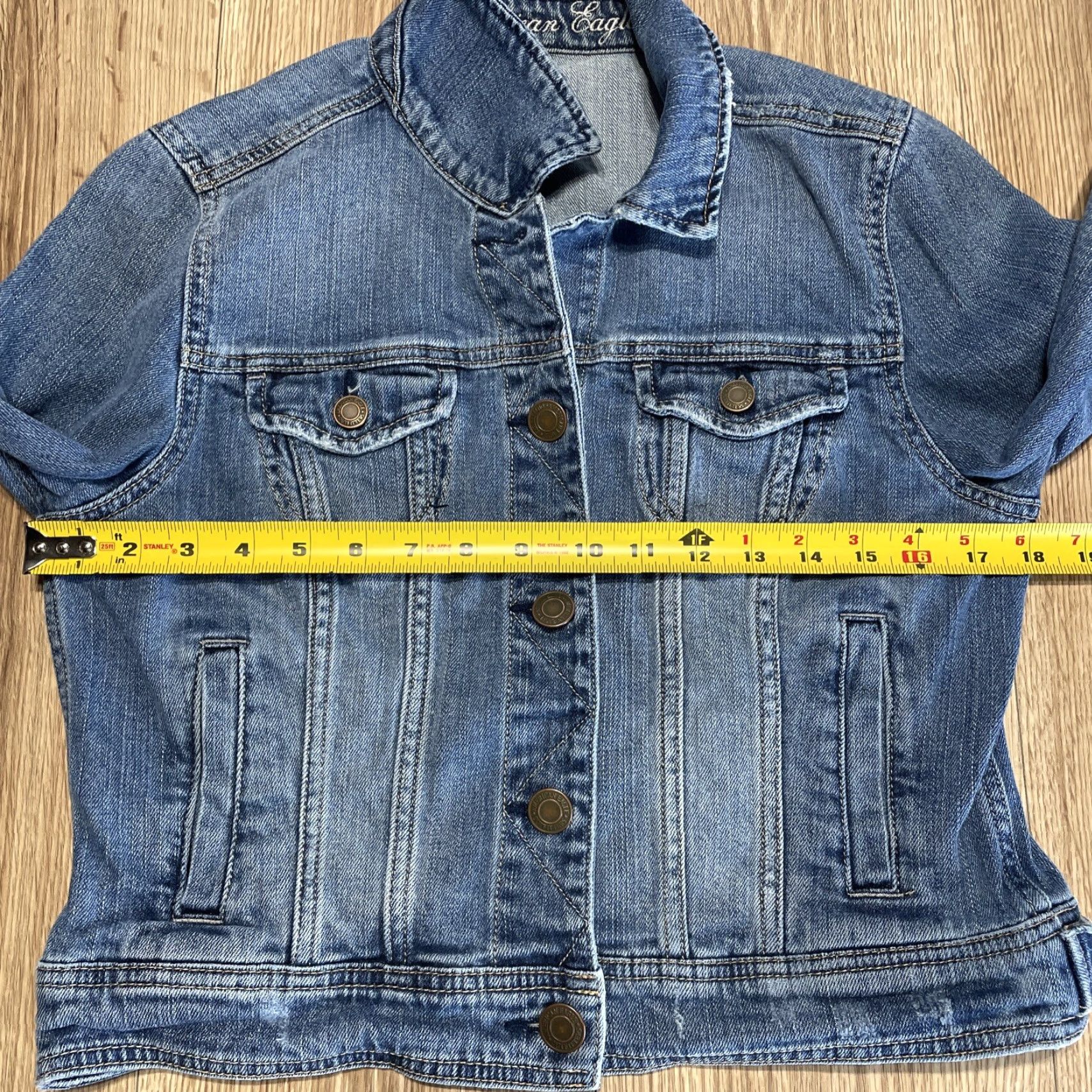 American Eagle Outfitters VINTAGE American Eagle Denim Jacket Womens Large Blue Long Sleeve Button Up Collared Pockets Size L / US 10 / IT 46 - 6 Thumbnail