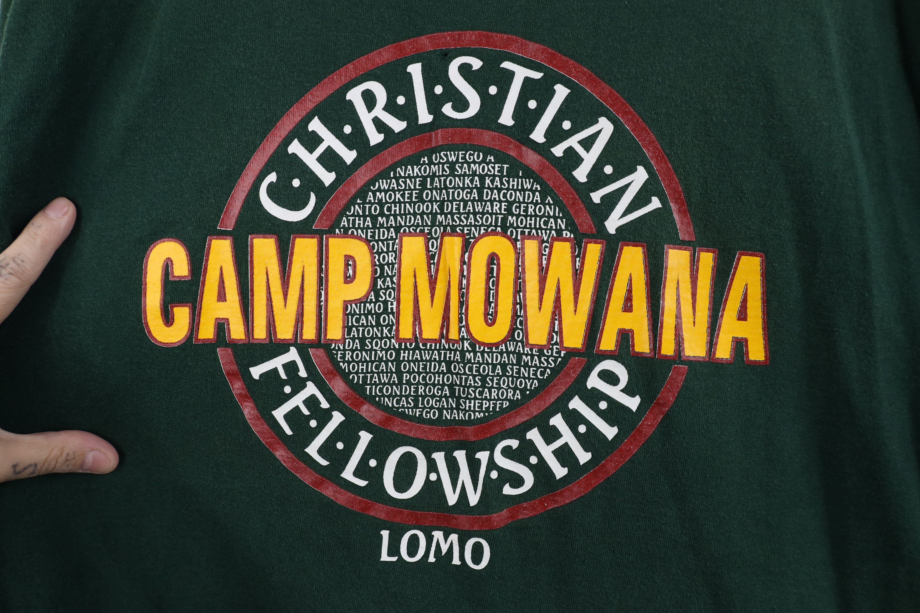 Fruit Of The Loom Vintage 90s Fellowship Camp Mowana T-Shirt Green USA Size US L / EU 52-54 / 3 - 4 Thumbnail