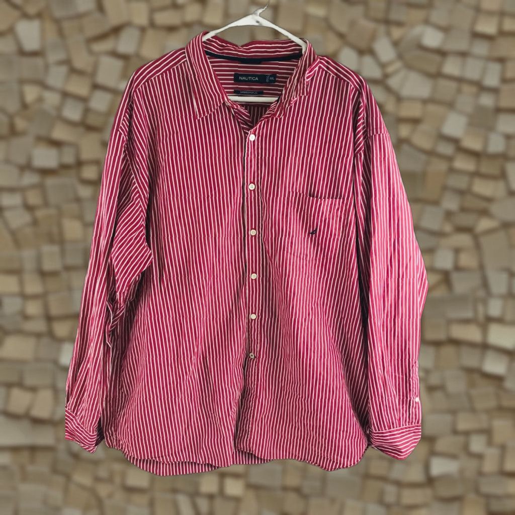 Nautica Nautica Shirt Men's XXL Red Button Up Long Sleeve Stripe Side Pocket Button-Down Collared Shirt Size US XXL / EU 58 / 5 - 1 Thumbnail