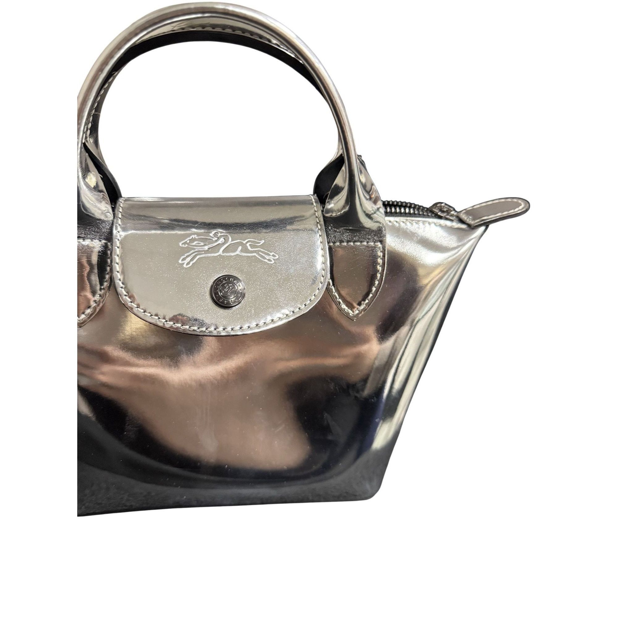 Longchamp Longchamp Modele Depose Metallic Silver Mini Tote Bag With T Size ONE SIZE - 3 Thumbnail