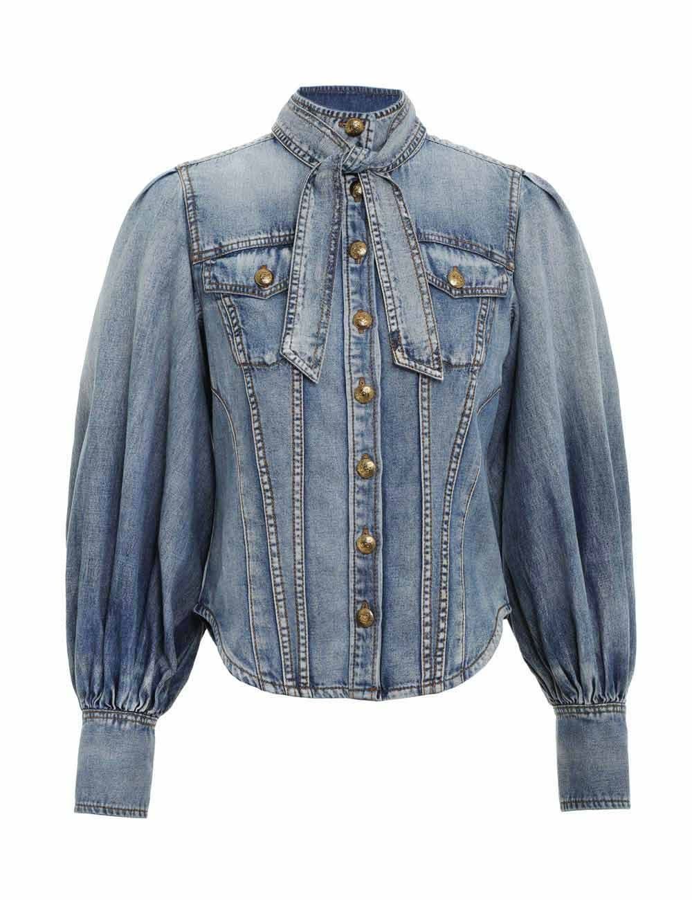 oc11z0425 Luminosity Denim Corset Shirt in Blue