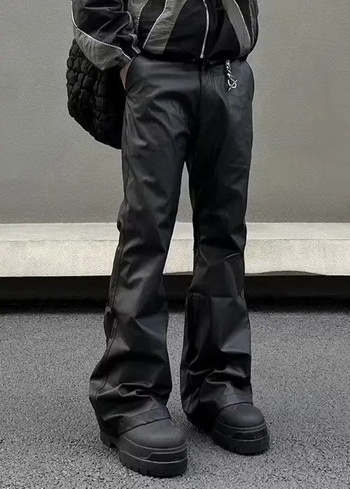 Japanese Brand × Vintage Avant garde retro pu leather flare pants Size US 34 / EU 50 - 1 Thumbnail