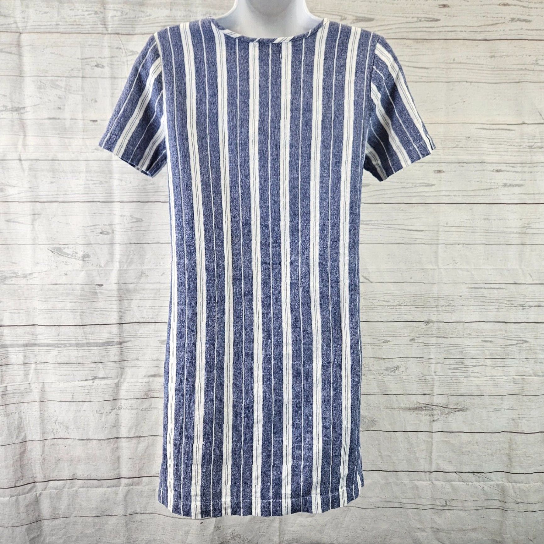 Vintage Mudpie Womens Dress Sz Small Blue White Stripe Short Sleeve Cotton Pockets Dress Size 28" / US 6 / IT 42 - 4 Thumbnail