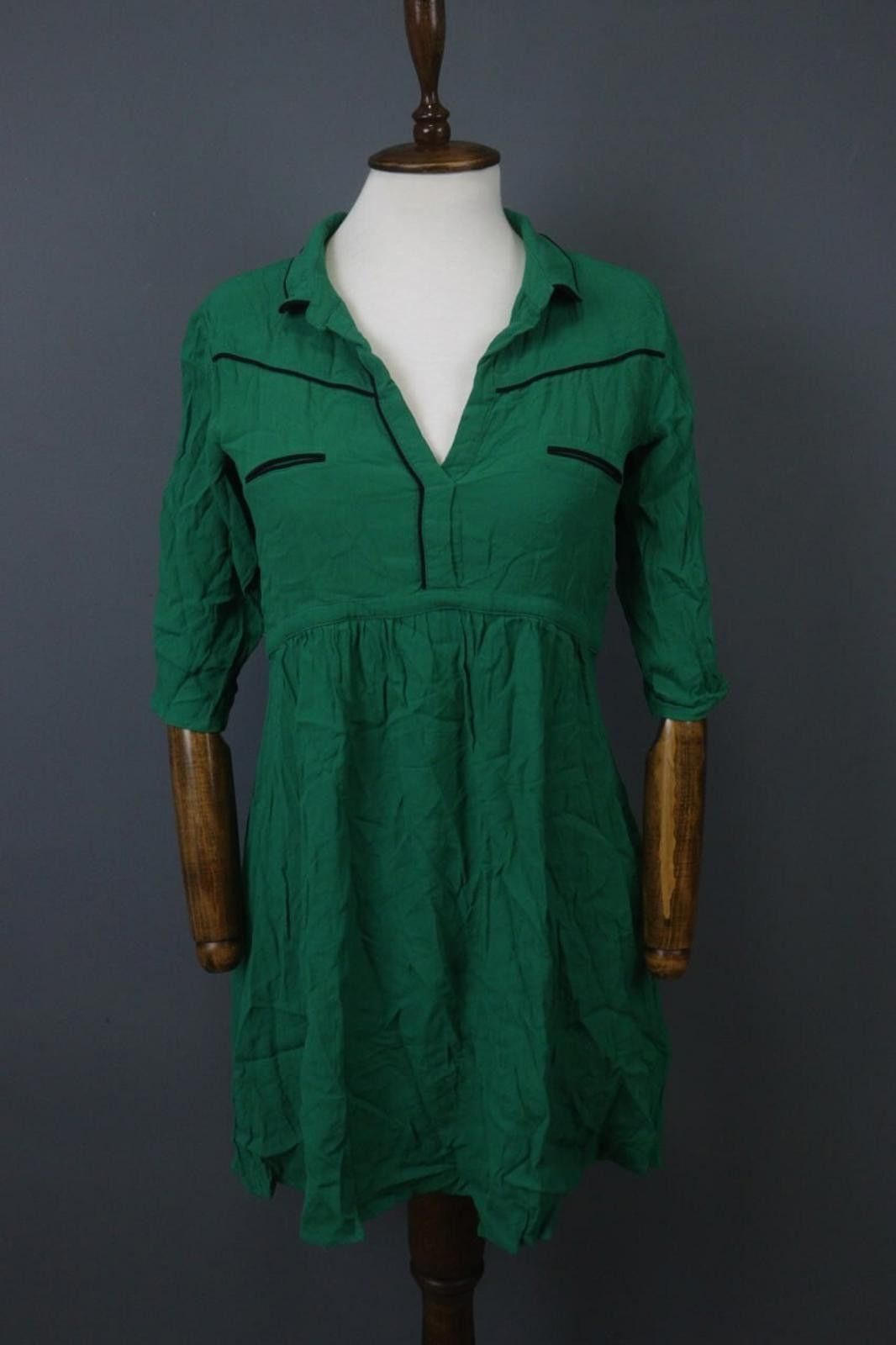 Wilkes Bashford Ba&sh Green Pleated Black Piping 3/4 Tunic Dress Size 1 Size M / US 6-8 / IT 42-44 - 1 Thumbnail