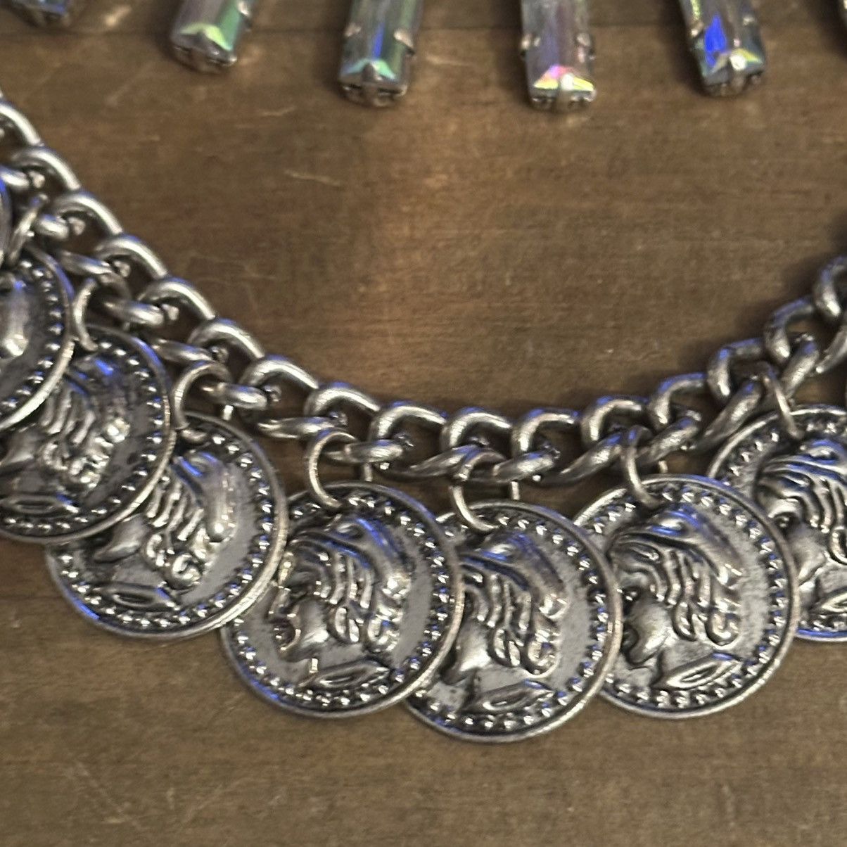 Other Silver tone draped coins and Aurora Borealis stones necklace Size ONE SIZE - 4 Thumbnail