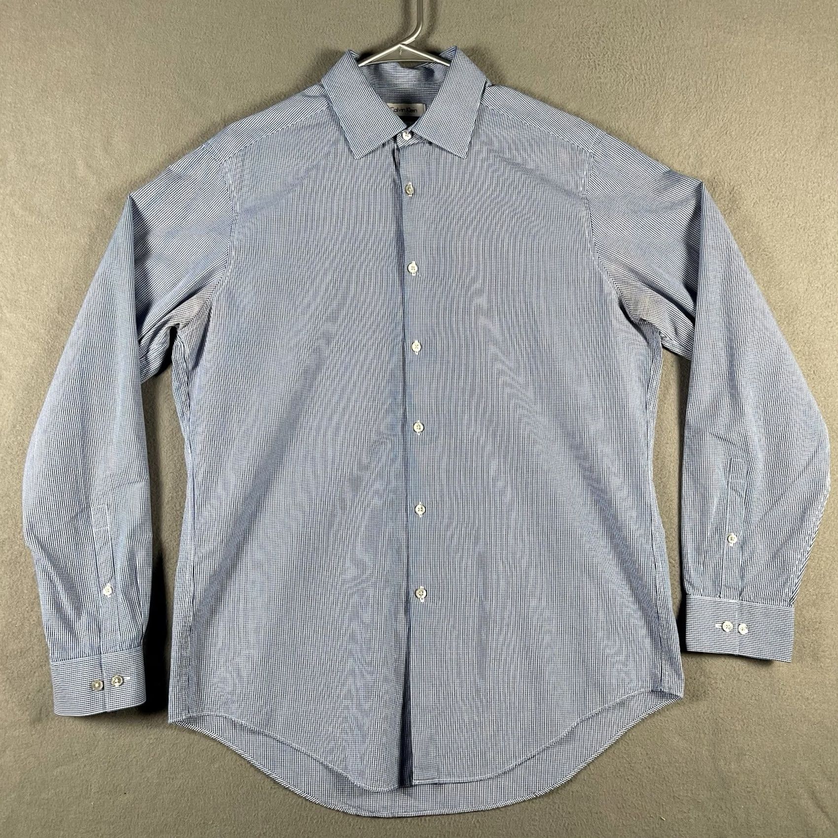 Calvin Klein Calvin Klein Dress Shirt Blue Check Long Sleeve 16 34/35 100% Cotton Large Slim VINTAGE Size US L / EU 52-54 / 3 - 2 Thumbnail