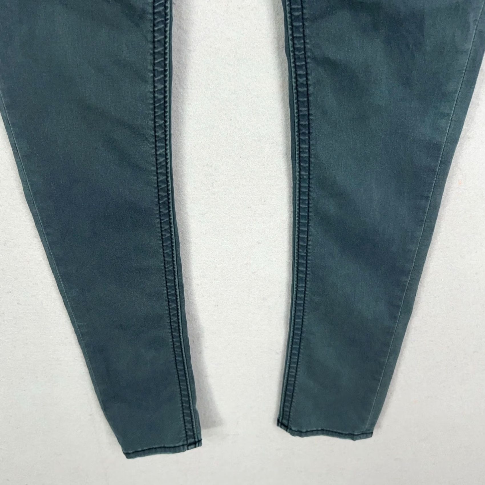 Vintage Rock Revival Jeans Womens 26 Green Denim Karla Skinny Embroidered 90s Y2K Distressed Rhinestone Tailored Logo Pocket Leather Patch Bagged Size 26" / US 2 / IT 38 - 3 Thumbnail