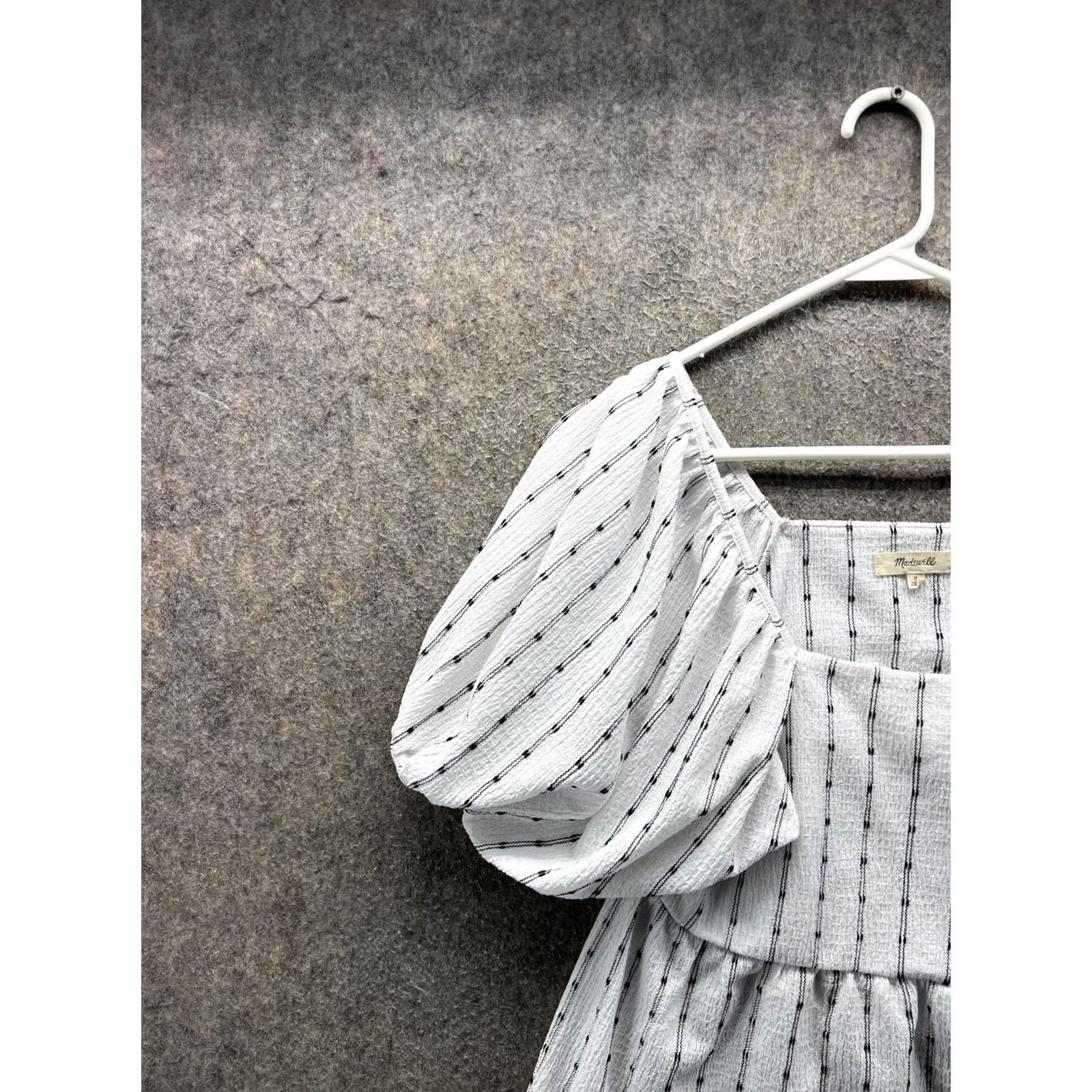 Madewell Madewell Blouse Womens Medium White Stripe Square Neck Puff Sleeve Peplum Top Size M / US 6-8 / IT 42-44 - 6 Thumbnail