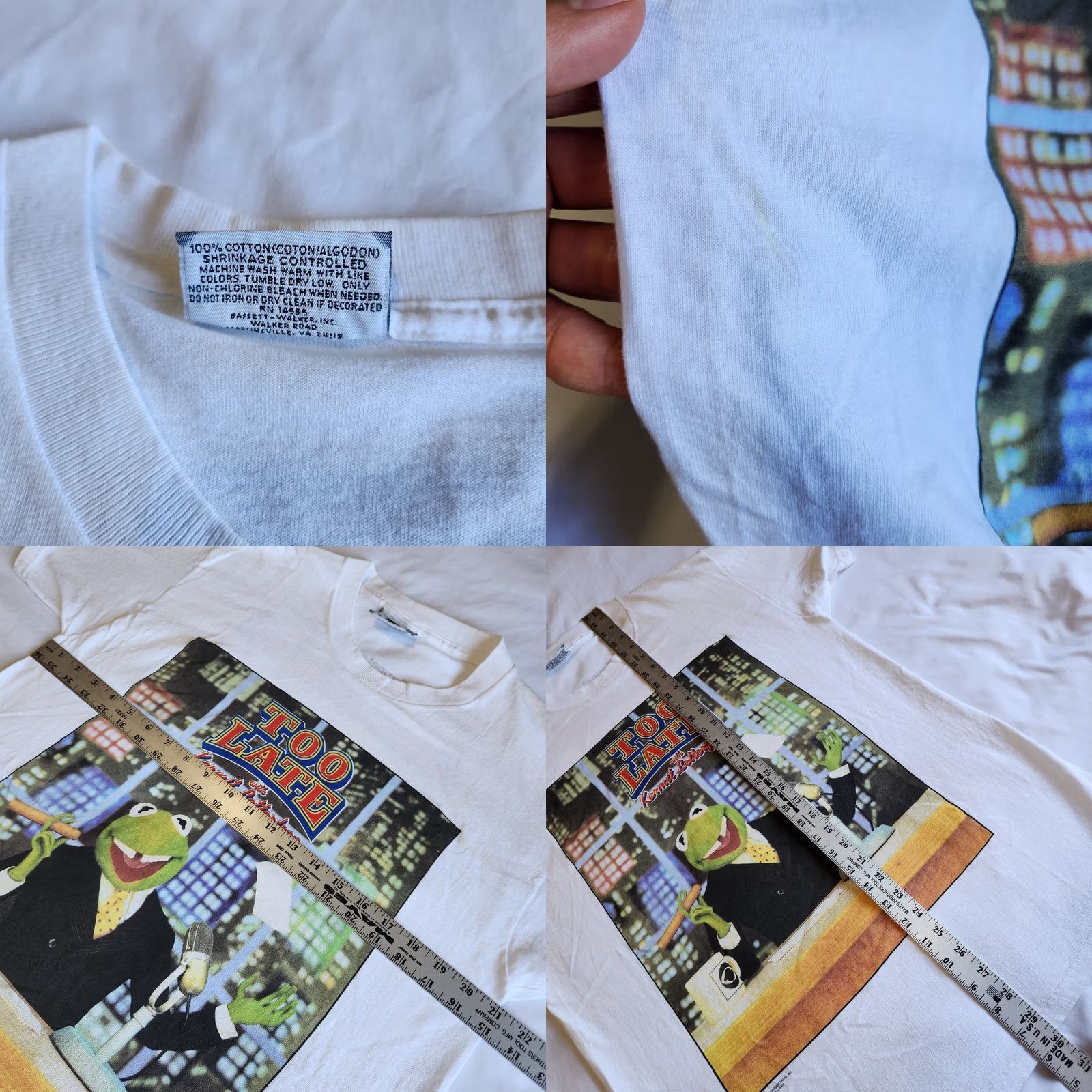 Lee VINTAGE Lee Kermit the Frog Too Late with Kermit Letterfrog White LG Graphic T-Shirt Men LG 90s Cartoon Retro Short Sleeve Crew Neck Cotton Size US L / EU 52-54 / 3 - 8 Thumbnail