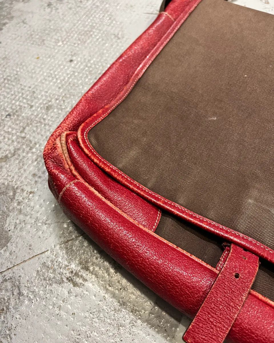 Prada Prada Brown Canvas Red Leather Messenger Bag Size ONE SIZE - 6 Thumbnail
