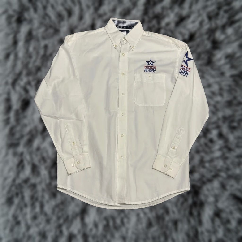 VINTAGE Wrangler National Patriot Resistol White M Button-Up Shirt Cowboys Mens Regular Size M White Vintage Rare Rodeo