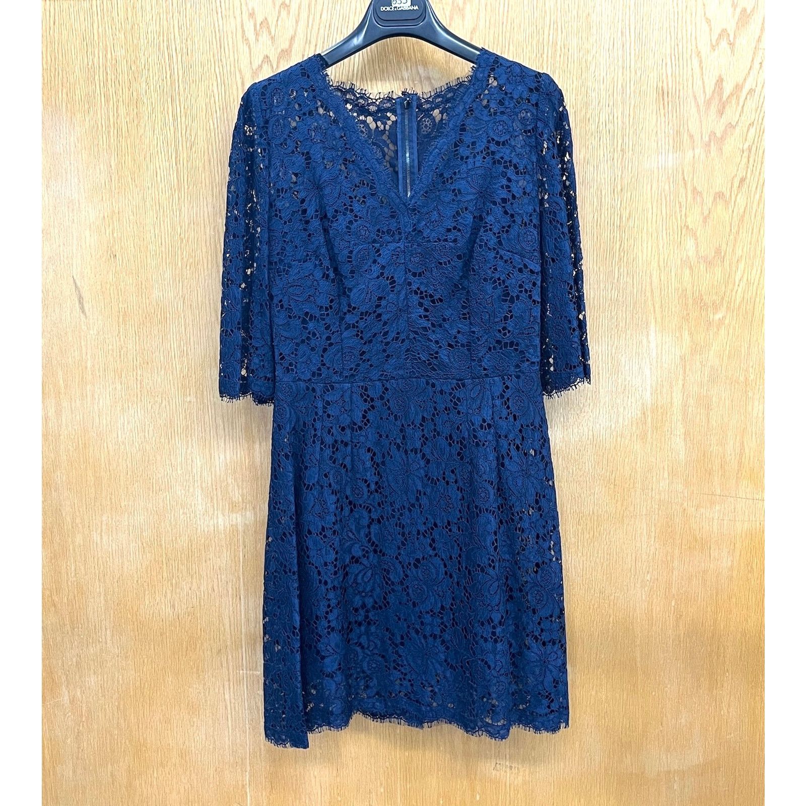 Dolce & Gabbana Dolce & Gabbana Navy Corded Lace Short Sleeve Mini Dress 46 Size L / US 10 / IT 46 - 6 Thumbnail