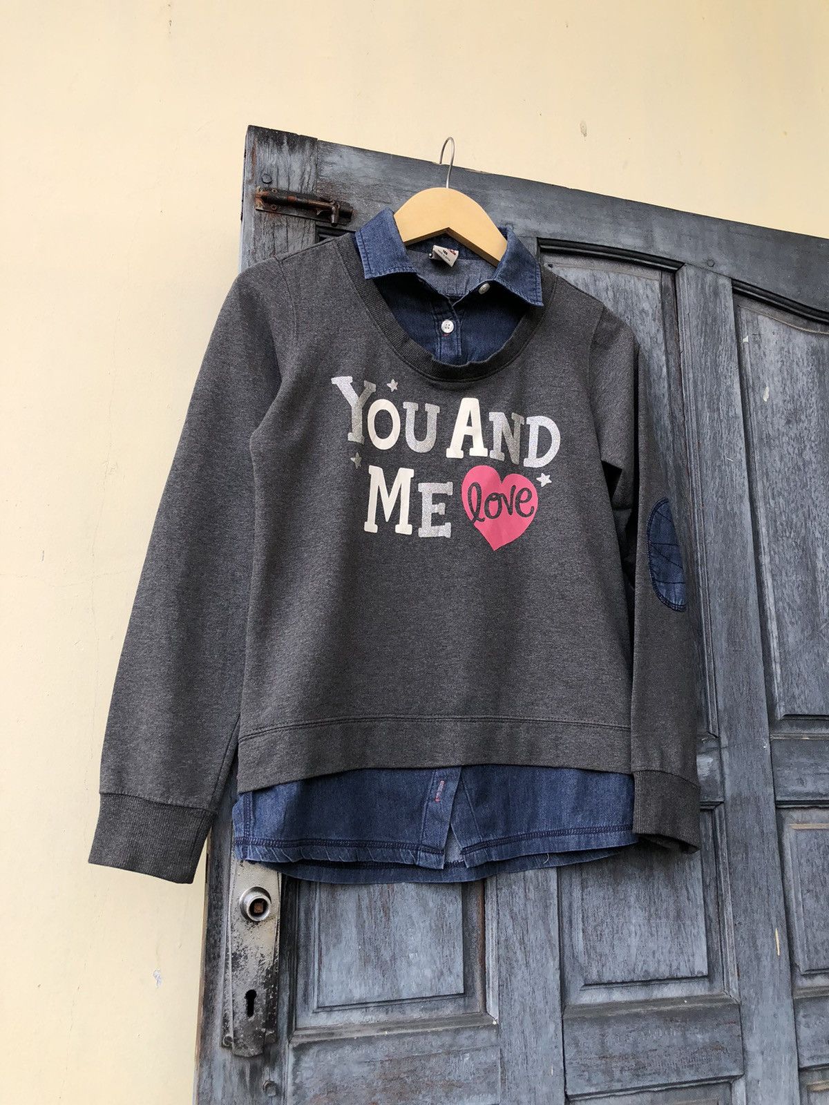 Japanese Brand USALL Double Layer Sweatshirt Denim Lovely Poem You and Me 🩷 Size M / US 6-8 / IT 42-44 - 5 Thumbnail