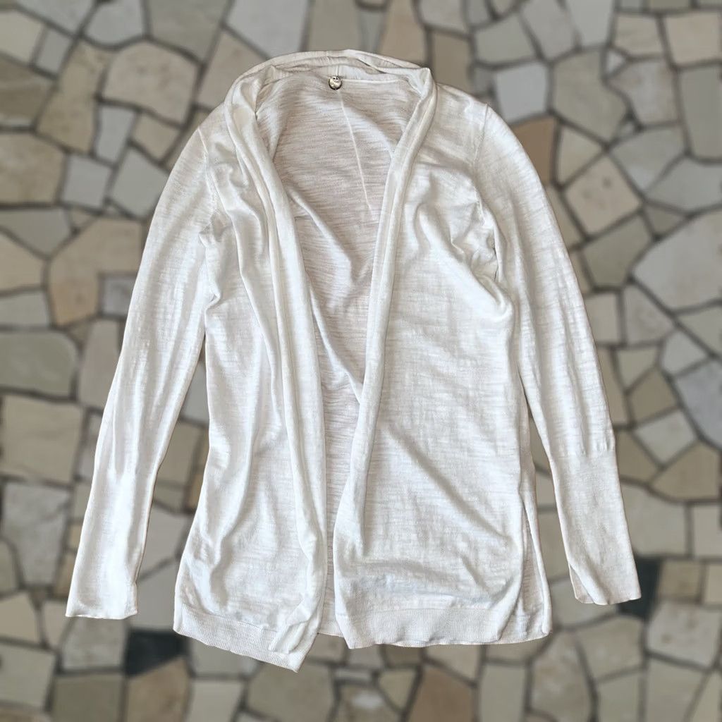 Vintage VINTAGE Margaret O'Leary White Open Front Cardigan Wrap Women’s S Knit Cotton Solid V-Neck Long Sleeve Casual Modern Size S / US 4 / IT 40 - 1 Thumbnail