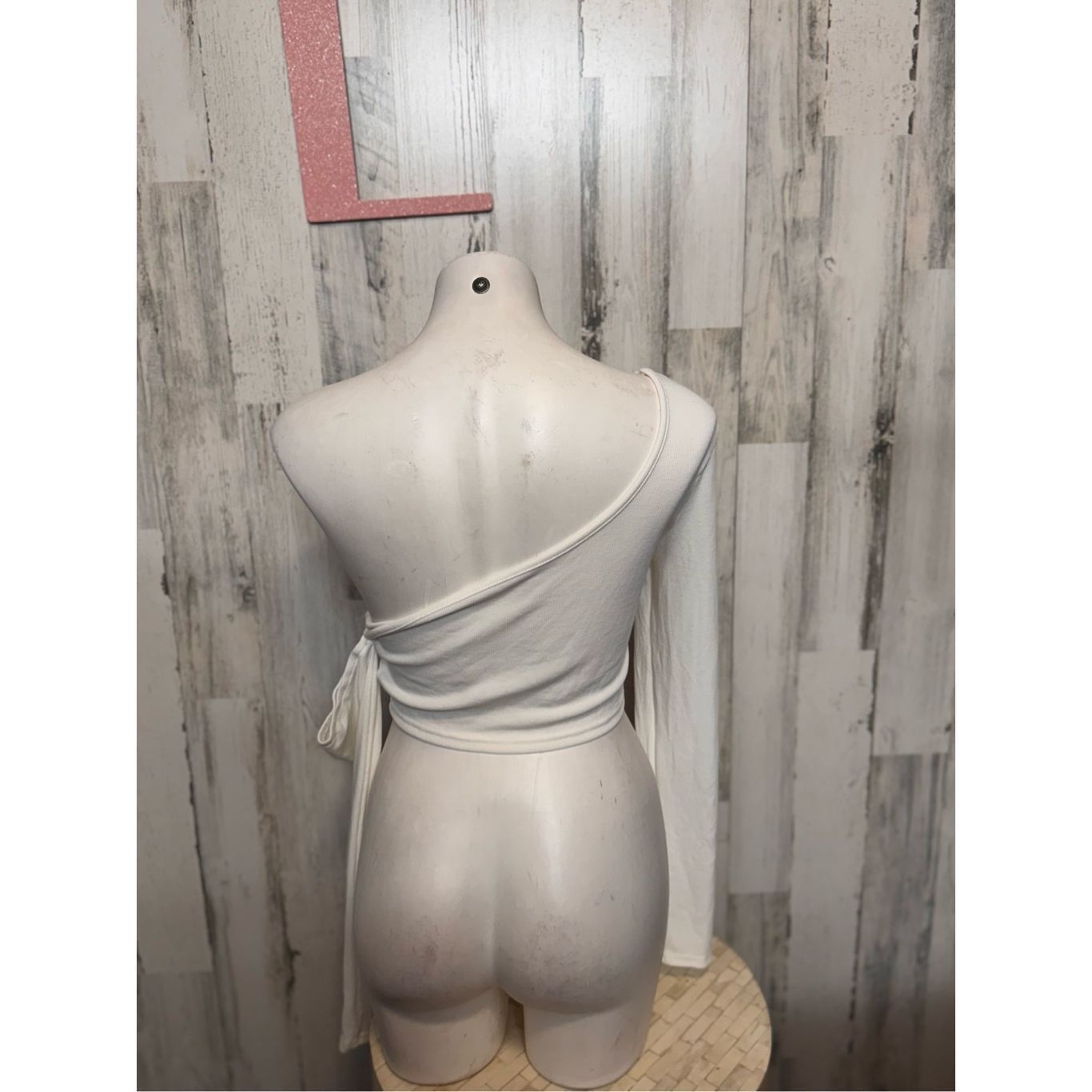 Other SHEIN White One-Shoulder Wrap Tie Crop Top Long Sleeve Size Size L / US 10 / IT 46 - 6 Thumbnail
