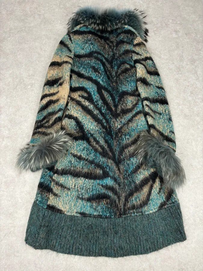 Roberto Cavalli 2000s Roberto Cavalli Turquoise Wool Abstract Savage Fur Coat Size M / US 6-8 / IT 42-44 - 5 Thumbnail