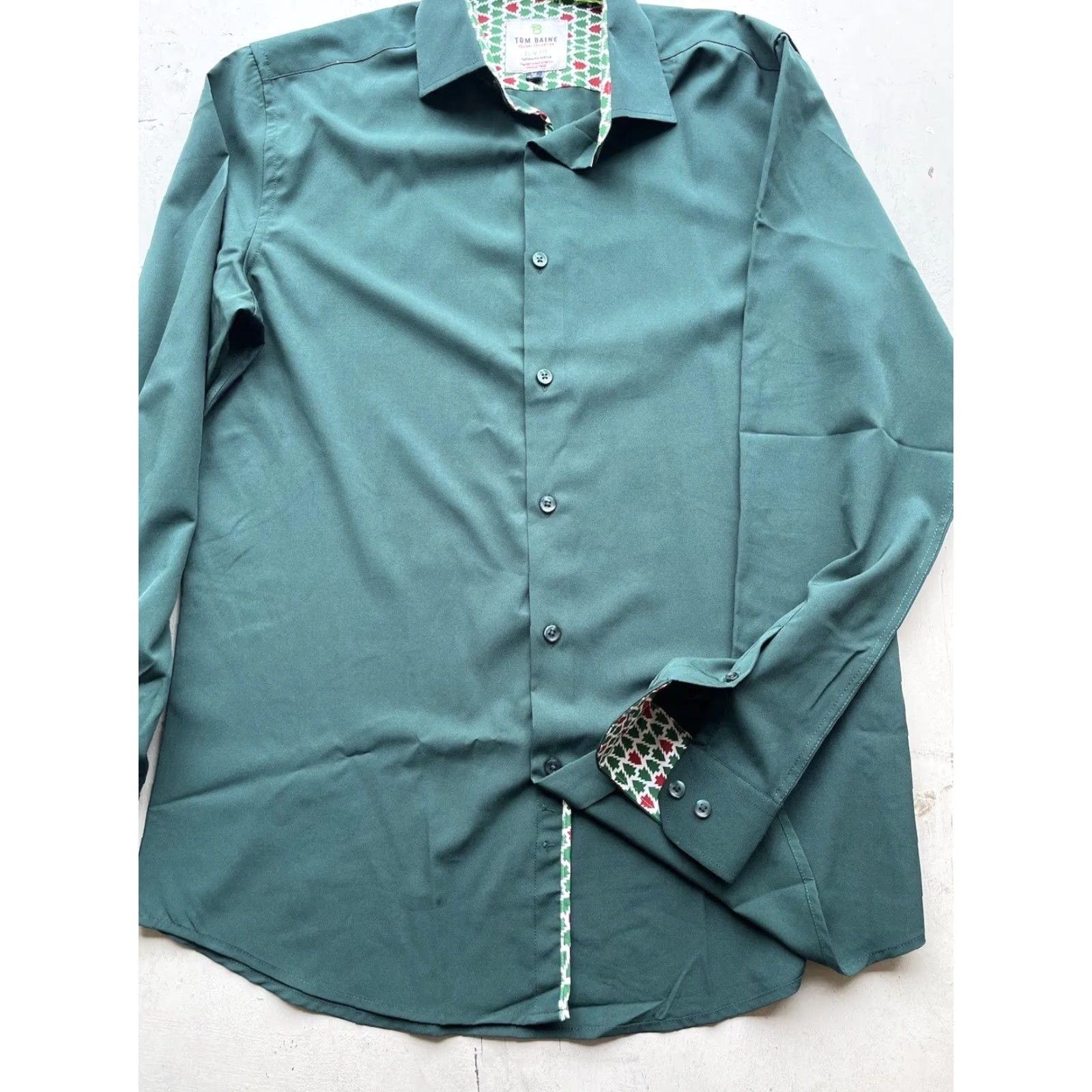 Vintage Tom Baine Button-Up Shirt Green Holiday Solid M Christmas Preppy Mens Shirt Size US M / EU 48-50 / 2 - 5 Thumbnail