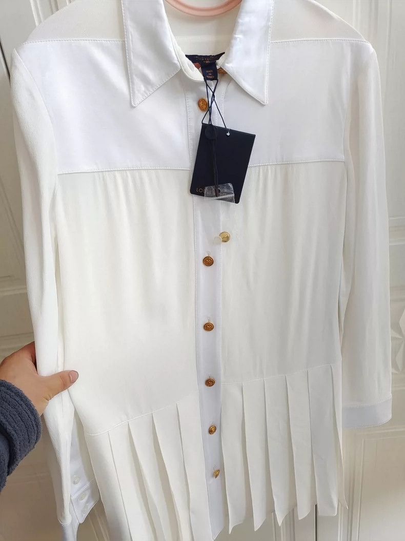 Louis Vuitton Louis Vuitton White Long Sleeve Pleated Shirt Dress-2506 Size L / US 10 / IT 46 - 5 Thumbnail