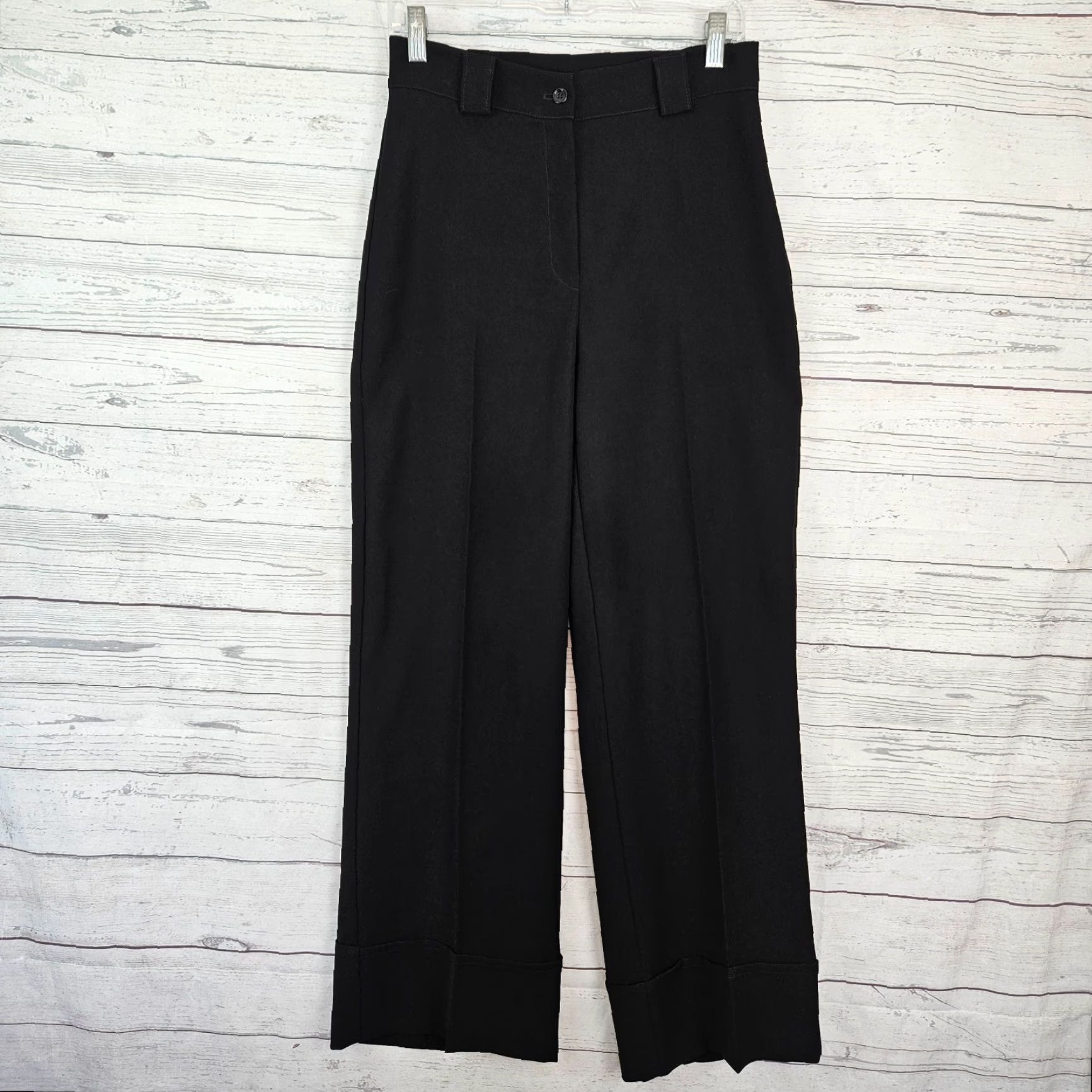 Joseph Ribkoff Joseph Ribkoff Womens Wide Leg Pants Sz 4 Black High Rise Cuffed Dress Pants Size 27" / US 4 / IT 40 - 2 Thumbnail