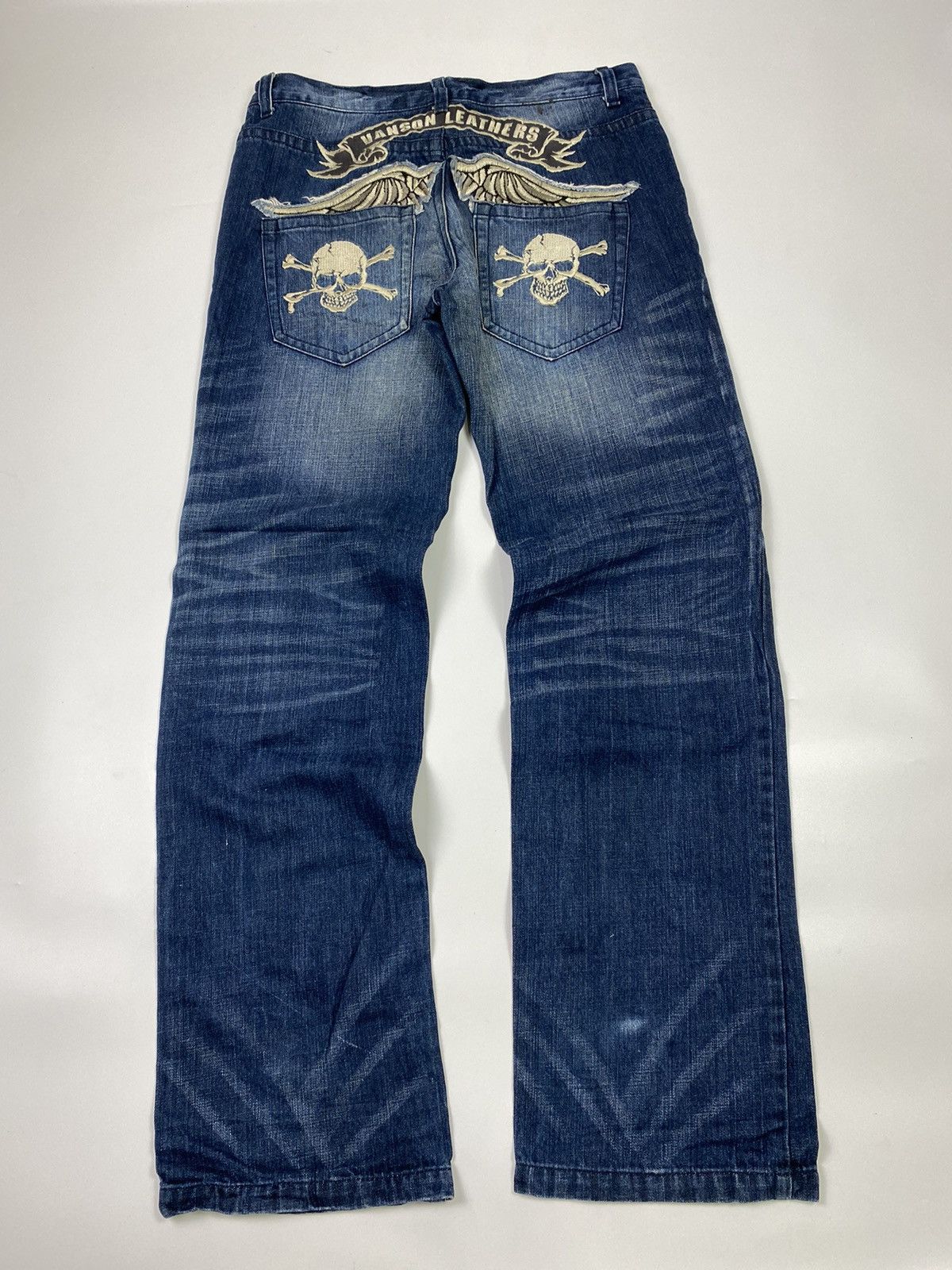 Vanson Leathers 💥rare💥 vanson embroidery skull washed jeans Size US 36 / EU 52 - 1 Thumbnail