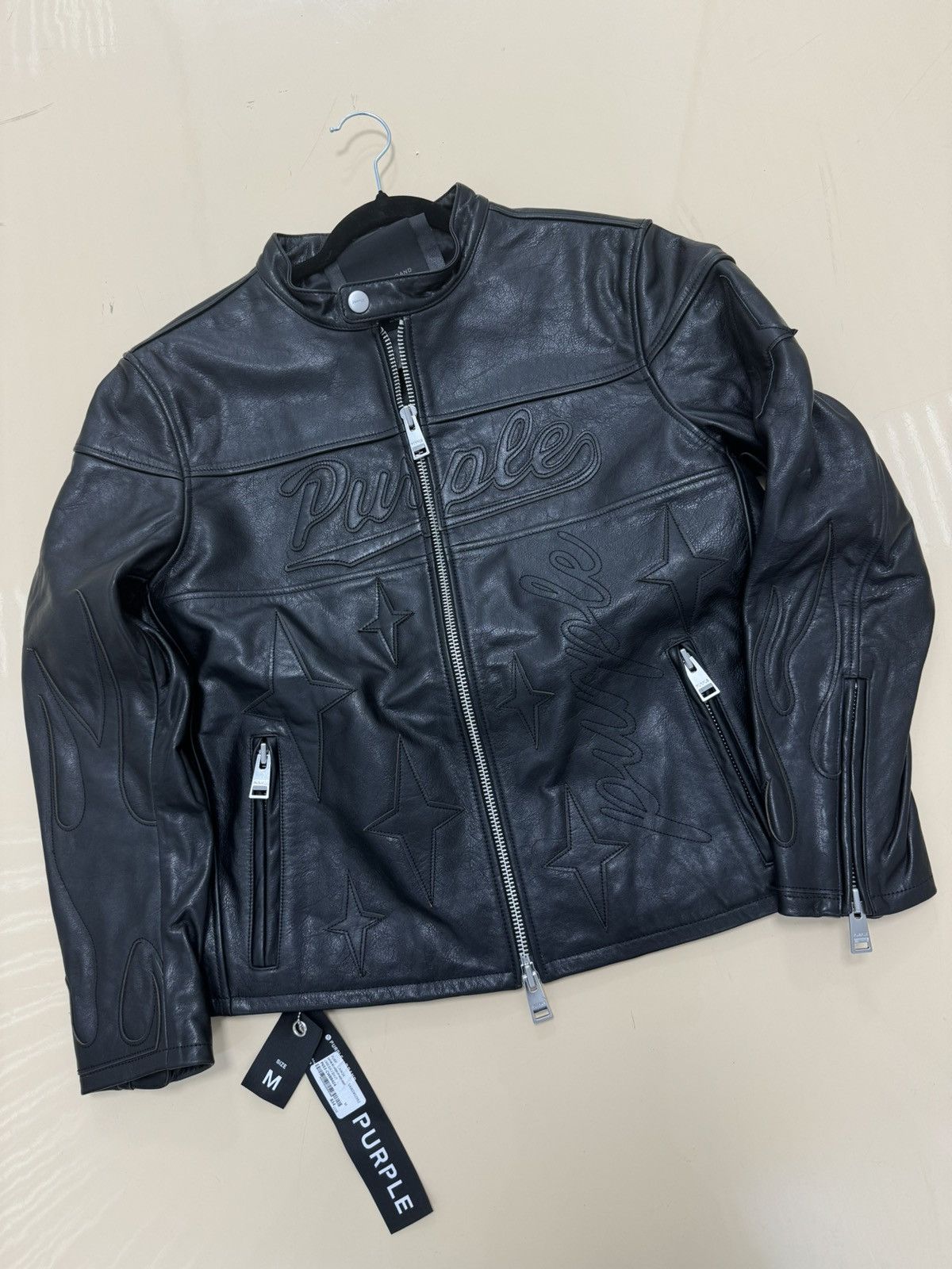 Purple Brand PURPLE Leather Zip Moto Jacket Black Size US M / EU 48-50 / 2 - 1 Thumbnail