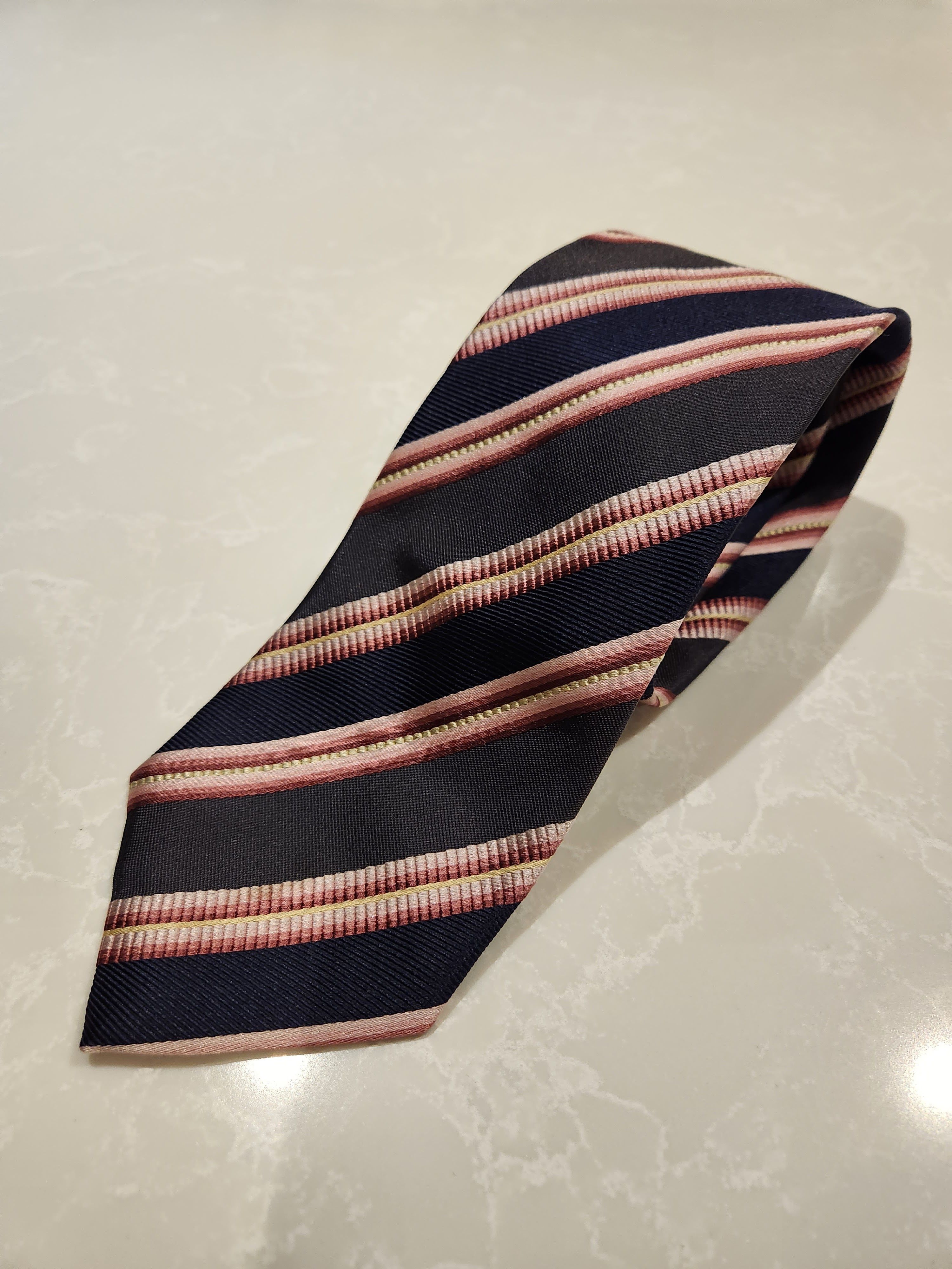 Pal Zileri 100% Silk Navy Blue / Pink Striped Neck Tie Size ONE SIZE - 1 Thumbnail