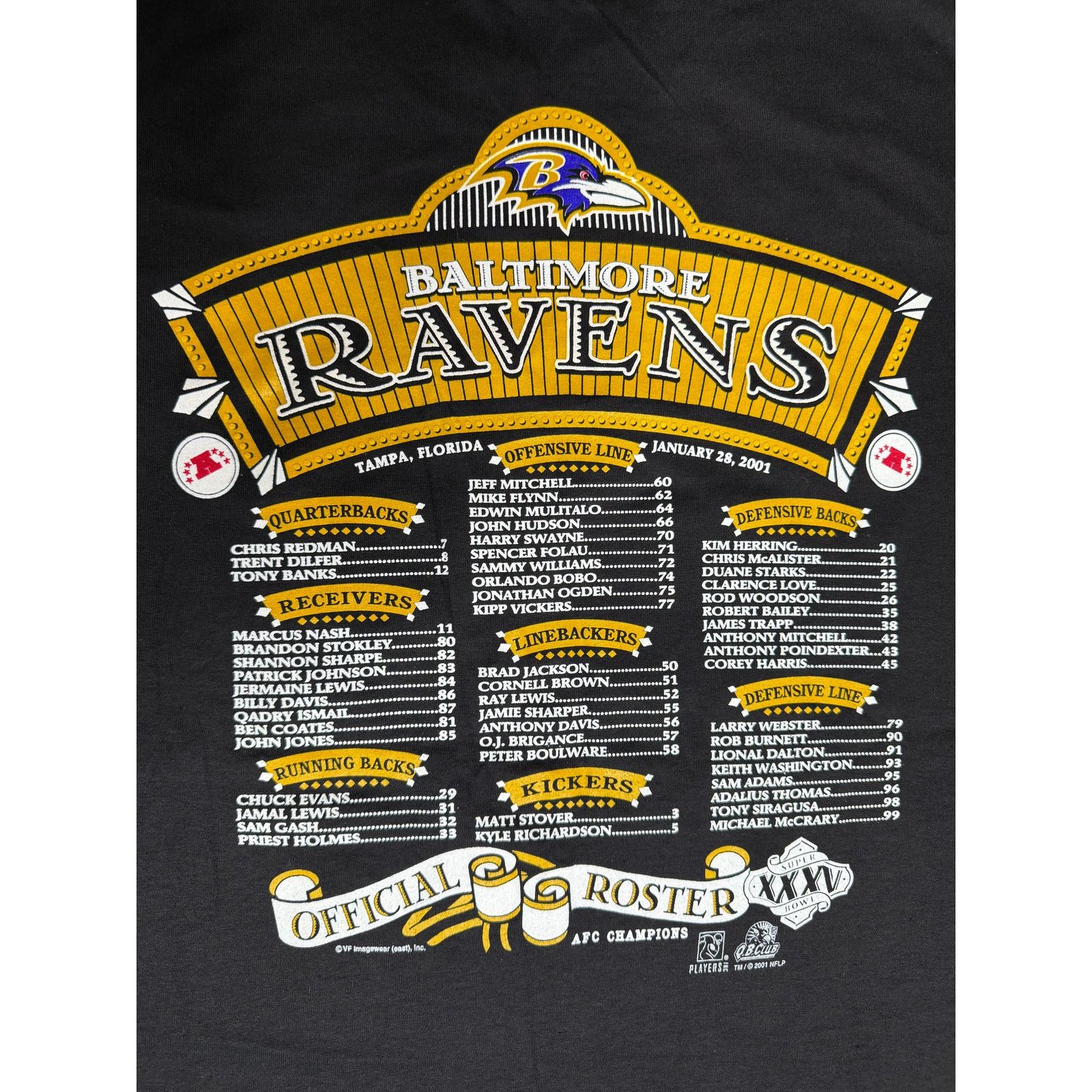 Gildan × NFL × Vintage Vintage Y2k Baltimore Ravens Super Bowl Roster NFL T-Shirt Size US M / EU 48-50 / 2 - 4 Thumbnail