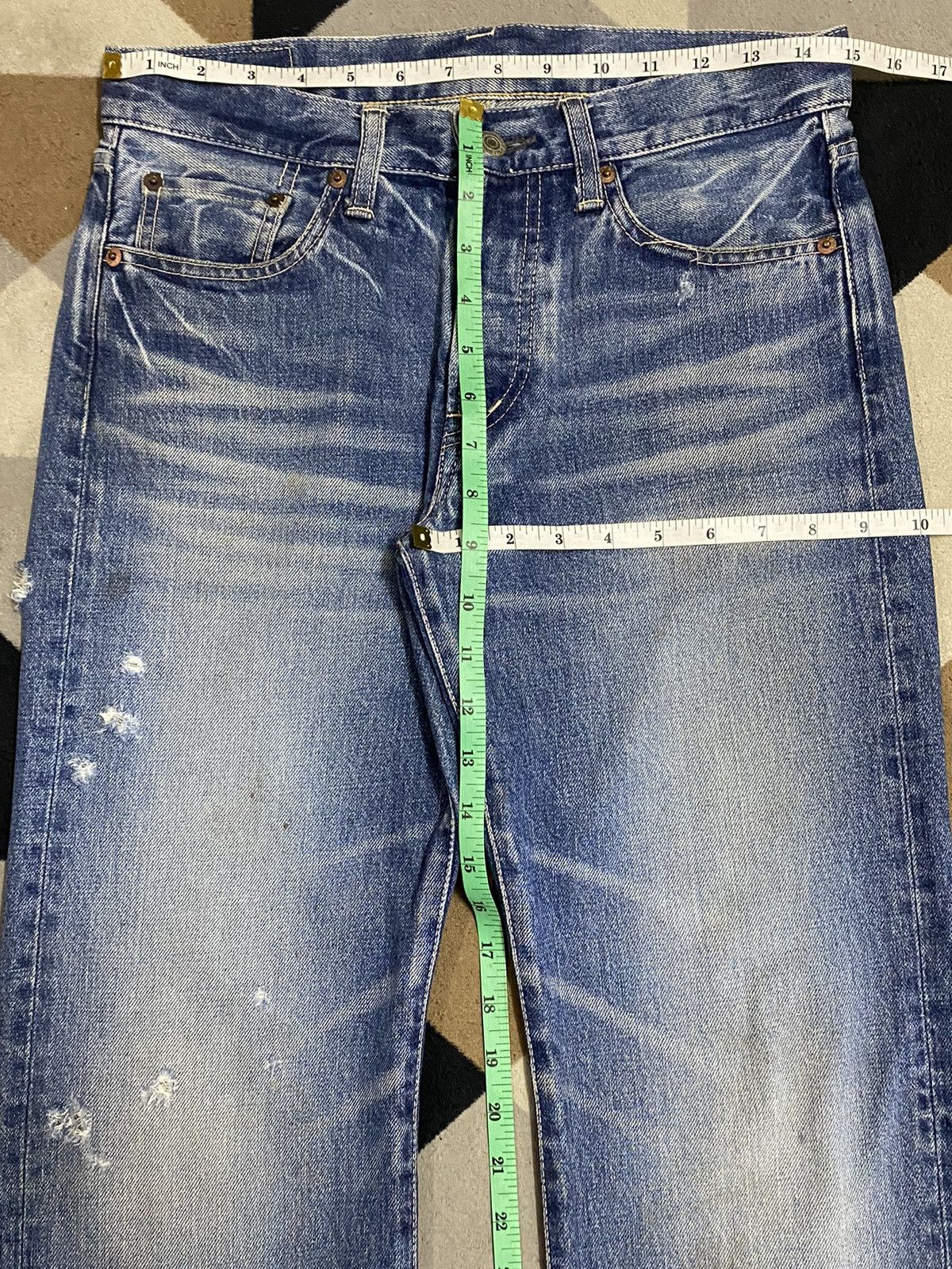 Japanese Brand Distressed - faded blue jeans with a worn look jeans Size US 30 / EU 46 - 15 Thumbnail