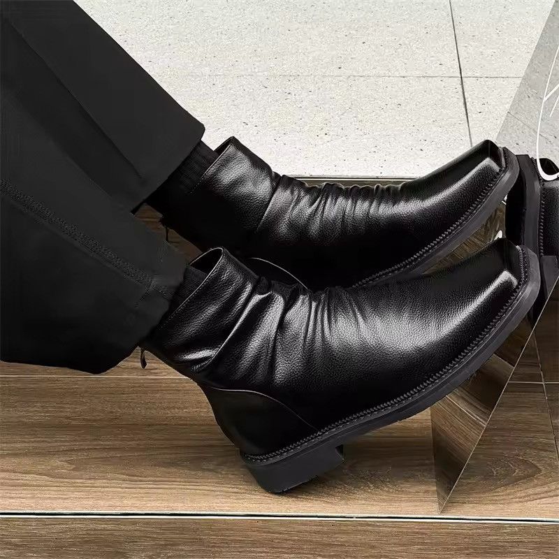 Japanese Brand Black Split Leather Square Toe Side-Zip Boots Size US 10.5 / EU 43-44 - 8 Thumbnail