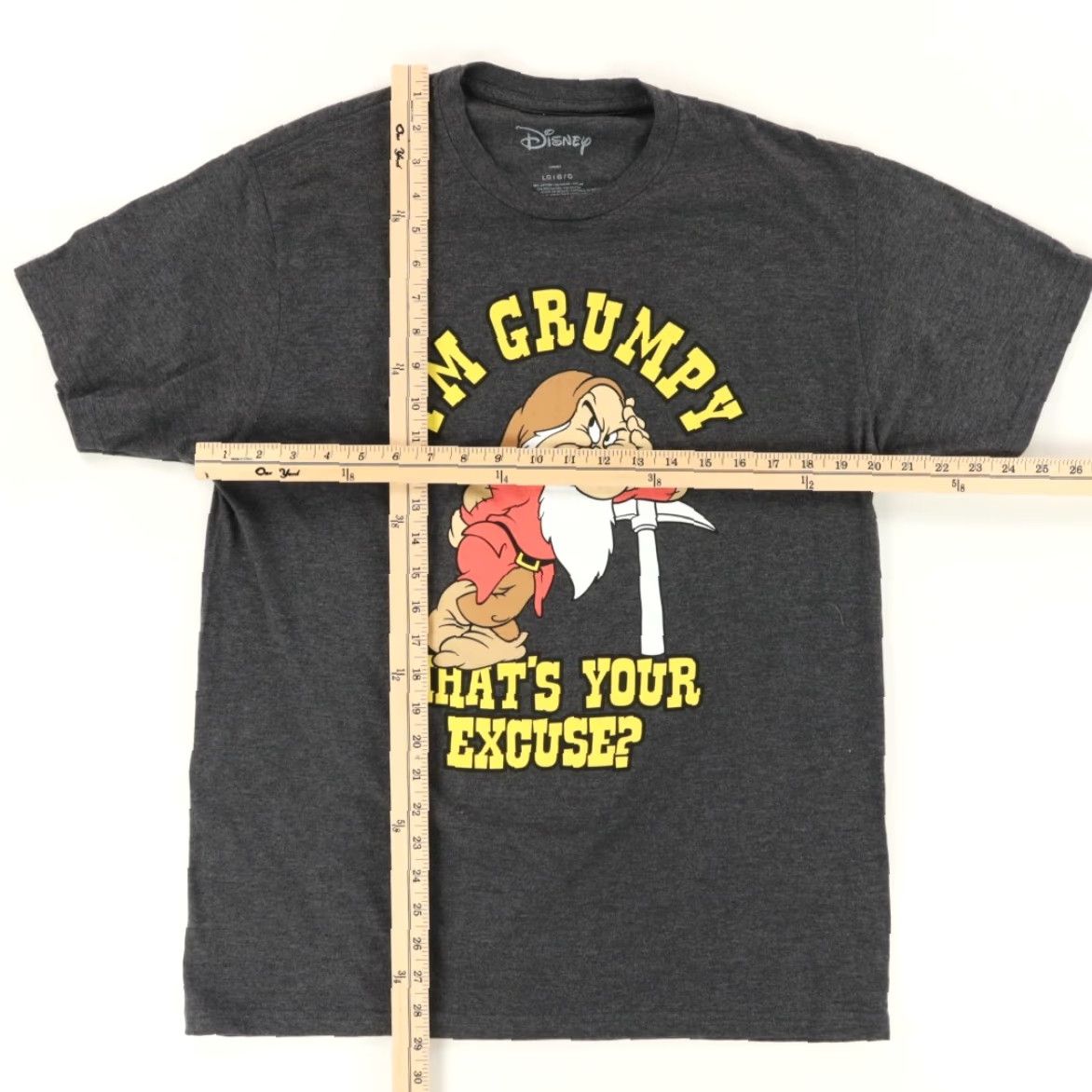 Disney Disney Snow White Grumpy Solid T-Shirt Charcoal Men's L Shirt Crew Short Sleeve Cotton Blend Disney Snow White Grumpy Mens L Charcoal 90s? Size US L / EU 52-54 / 3 - 3 Thumbnail