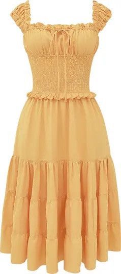 image of House Of Cb Phedra Ruffle Smocked Bodice Sundress in Orange, Women's (Size Small)