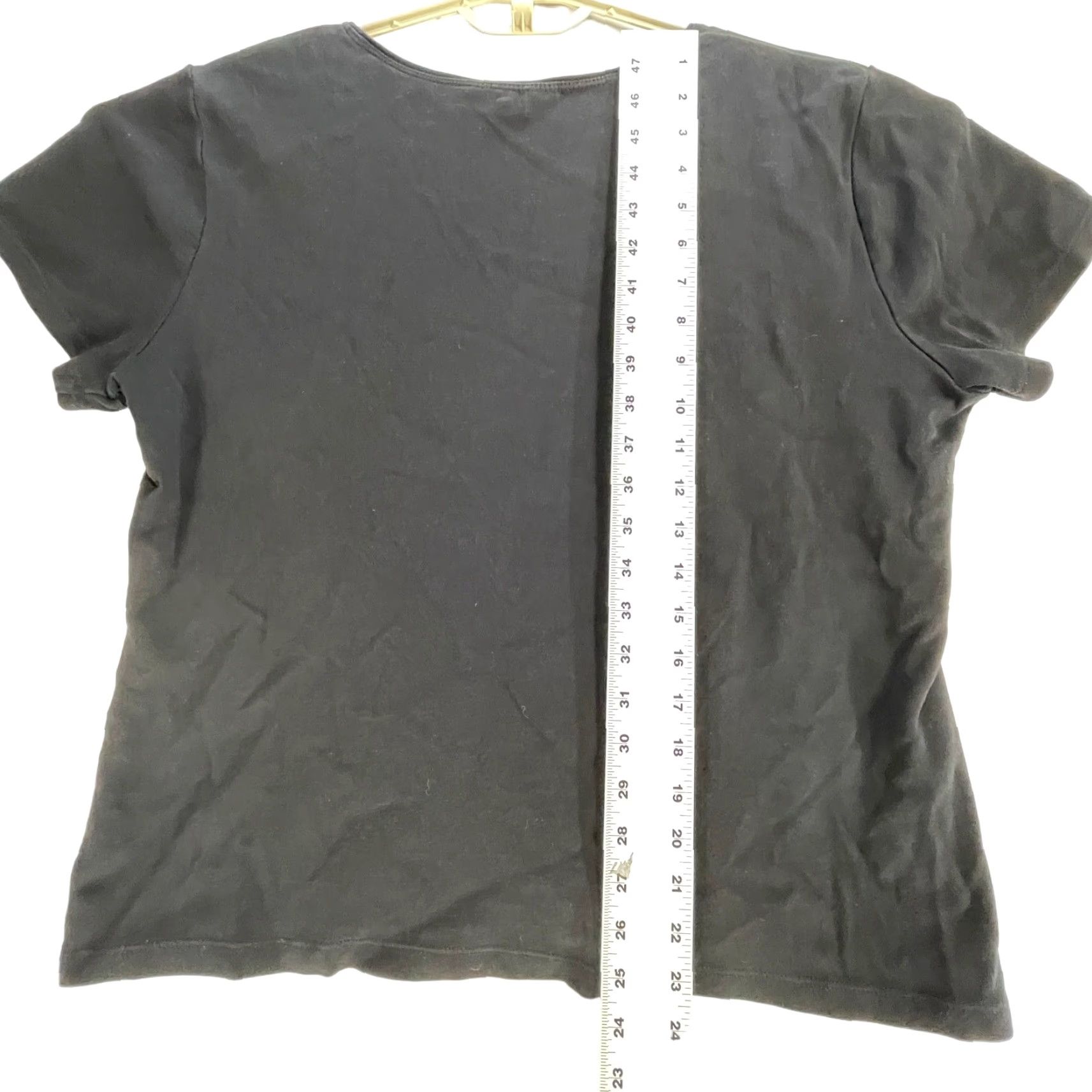 JM Collection JM Collection Shirt Womens XL Black Floral Short Sleeve V Neck 100% Cotton Artsy Size XL / US 12-14 / IT 48-50 - 4 Thumbnail