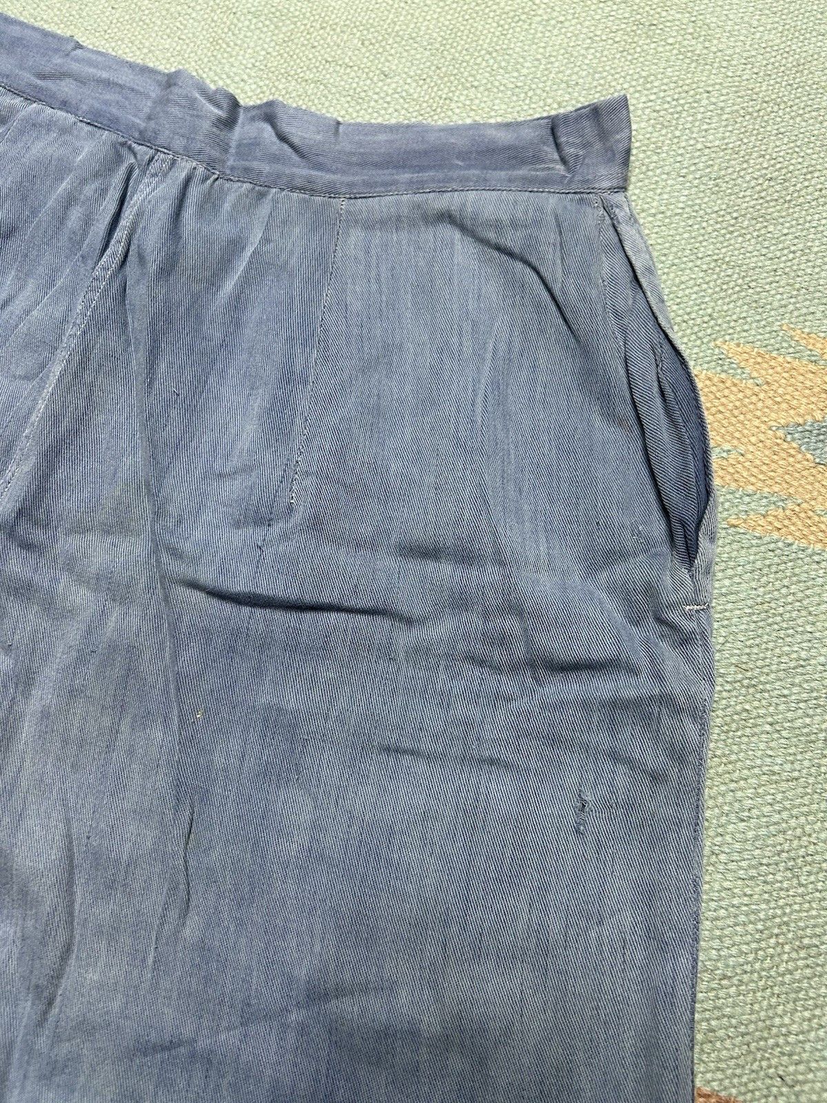 Vintage 1950s side zip pants pedal push farm worn repaired gabardine Size 31" - 19 Thumbnail