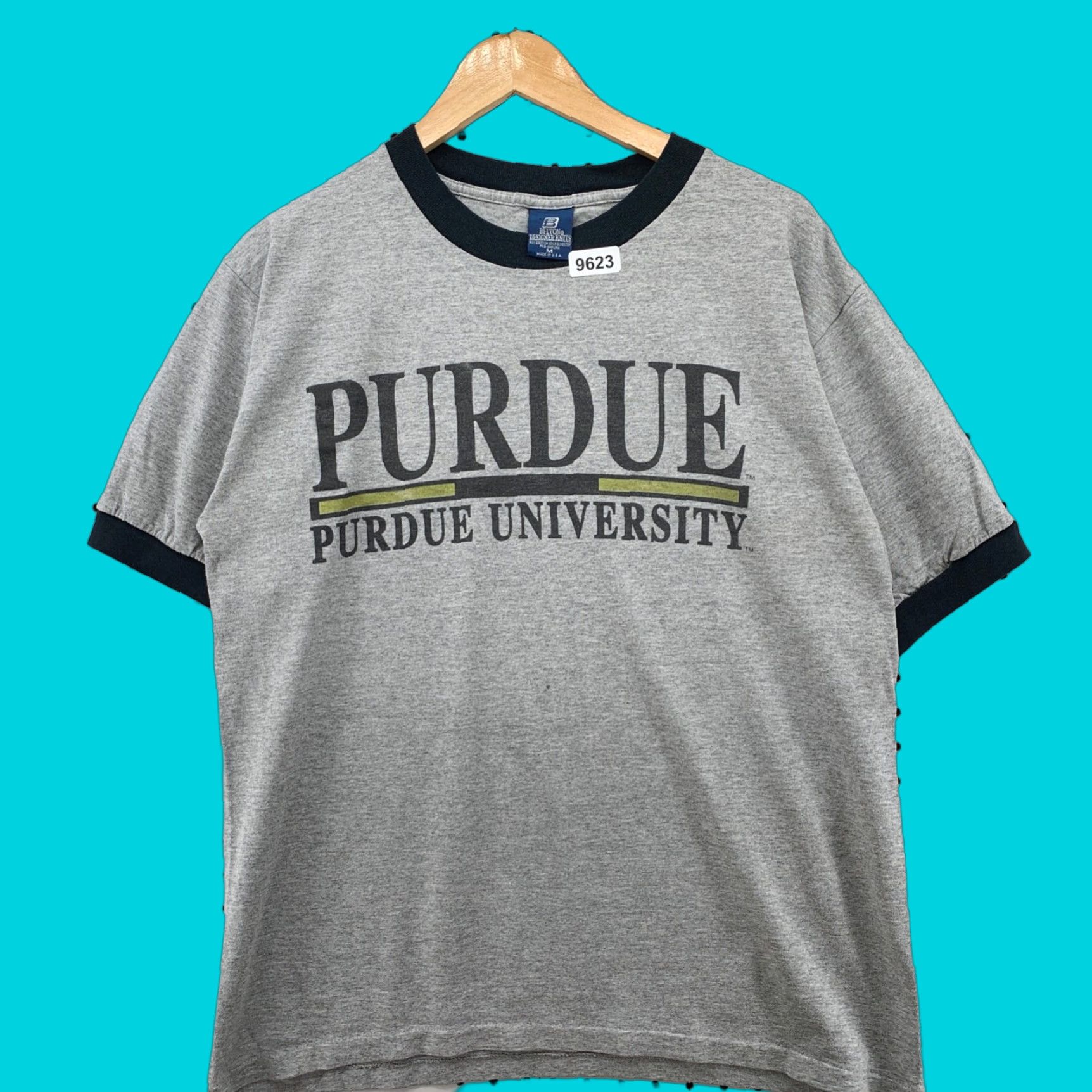 Vintage Vintage Purdue Boilermakers Ringer Shirt Mens Medium Gray Made USA 21.5x27 Belton Cotton Crew Neck Short Sleeve 80s T-Shirt University Mens Size US M / EU 48-50 / 2 - 1 Thumbnail